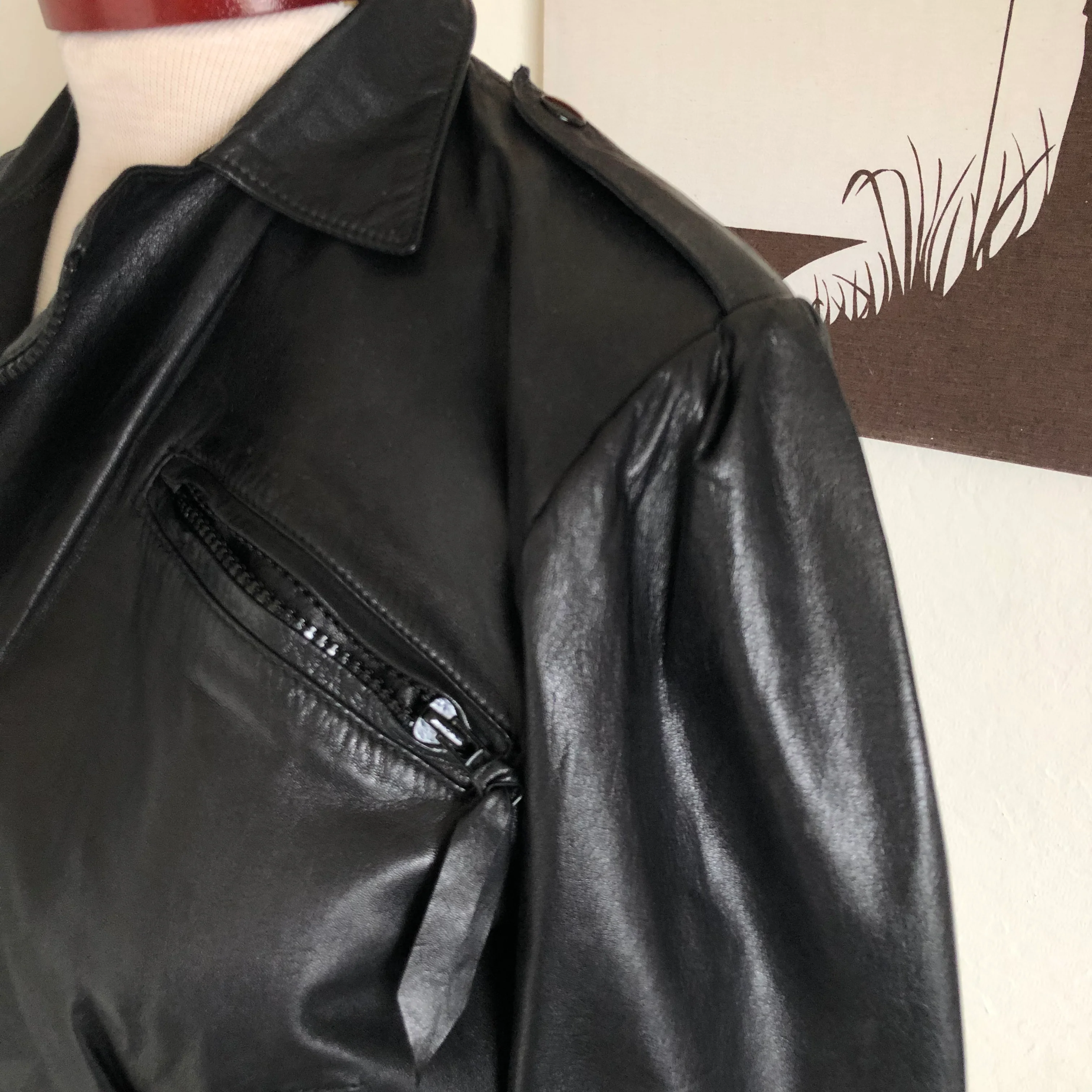 80s/90s Vintage Designer 80s Black Leather Jacket 80s S By Alicia Herrera - Image 6