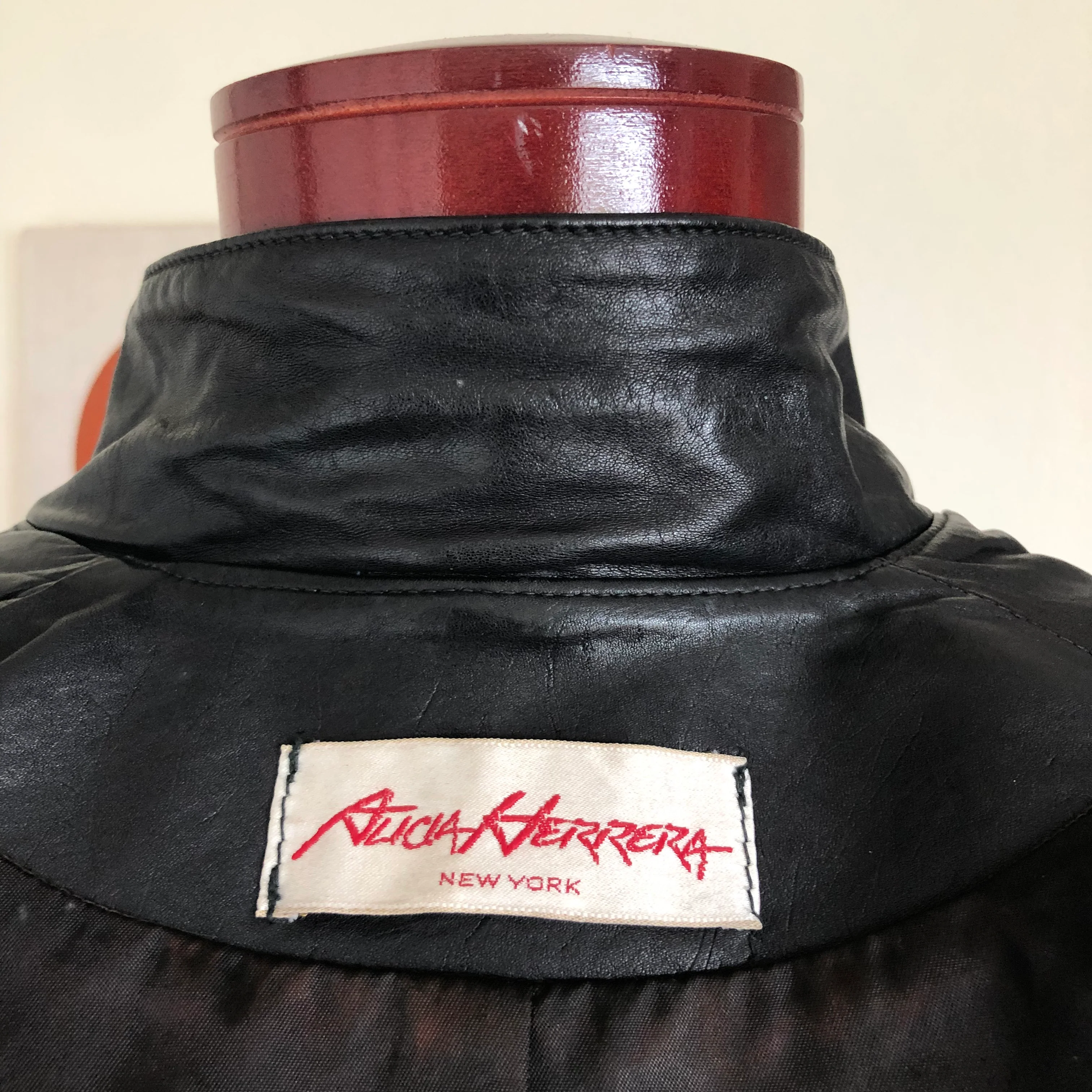80s/90s Vintage Designer 80s Black Leather Jacket 80s S By Alicia Herrera - Image 7