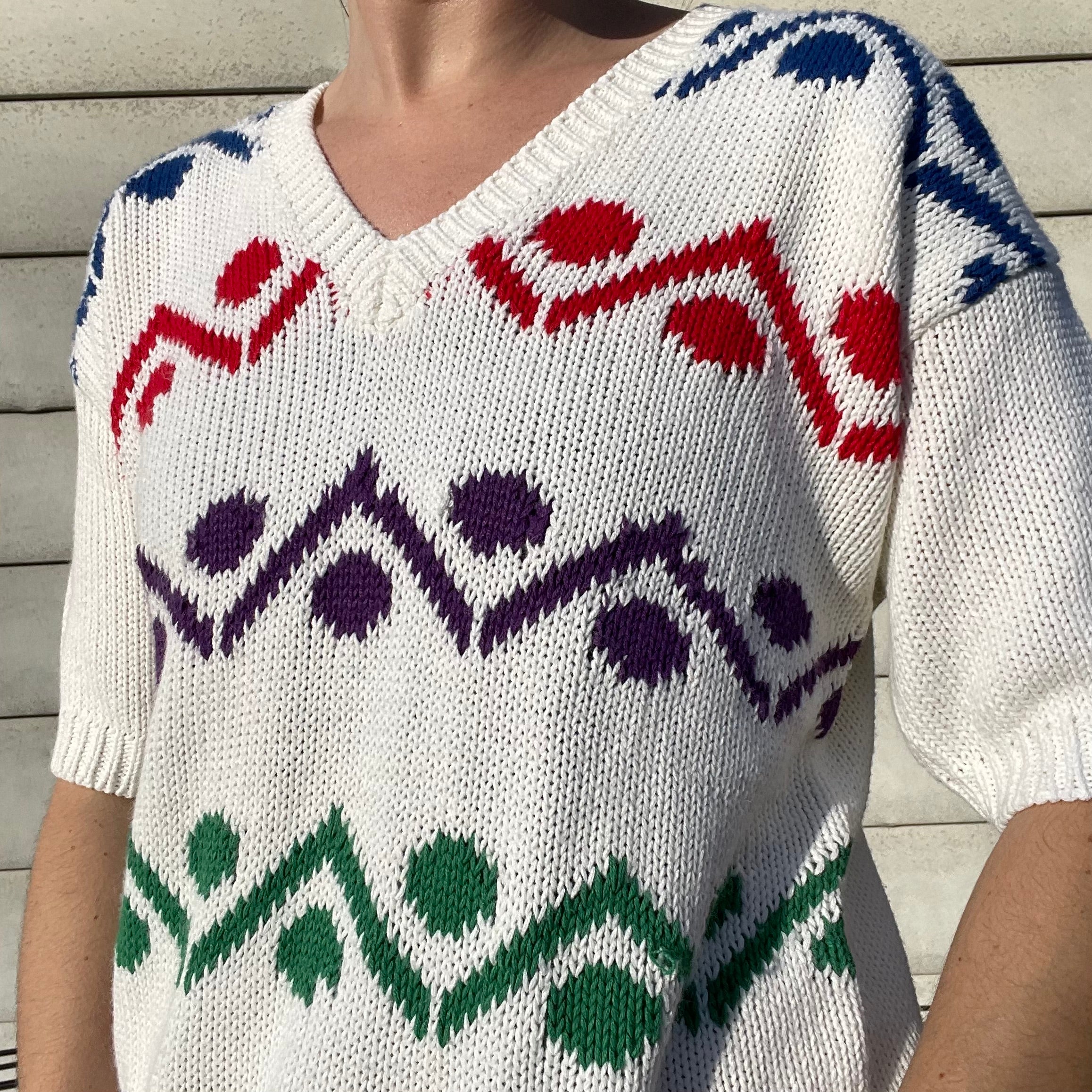 80s/90s Vintage Handmade Zig Zag Short Sleeve Sweater - Image 8