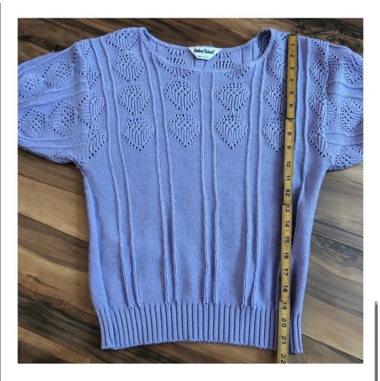 80s/90s Vintage Knit Purple Top Short Sleeved, Sz M By Anthony Richards - Image 6