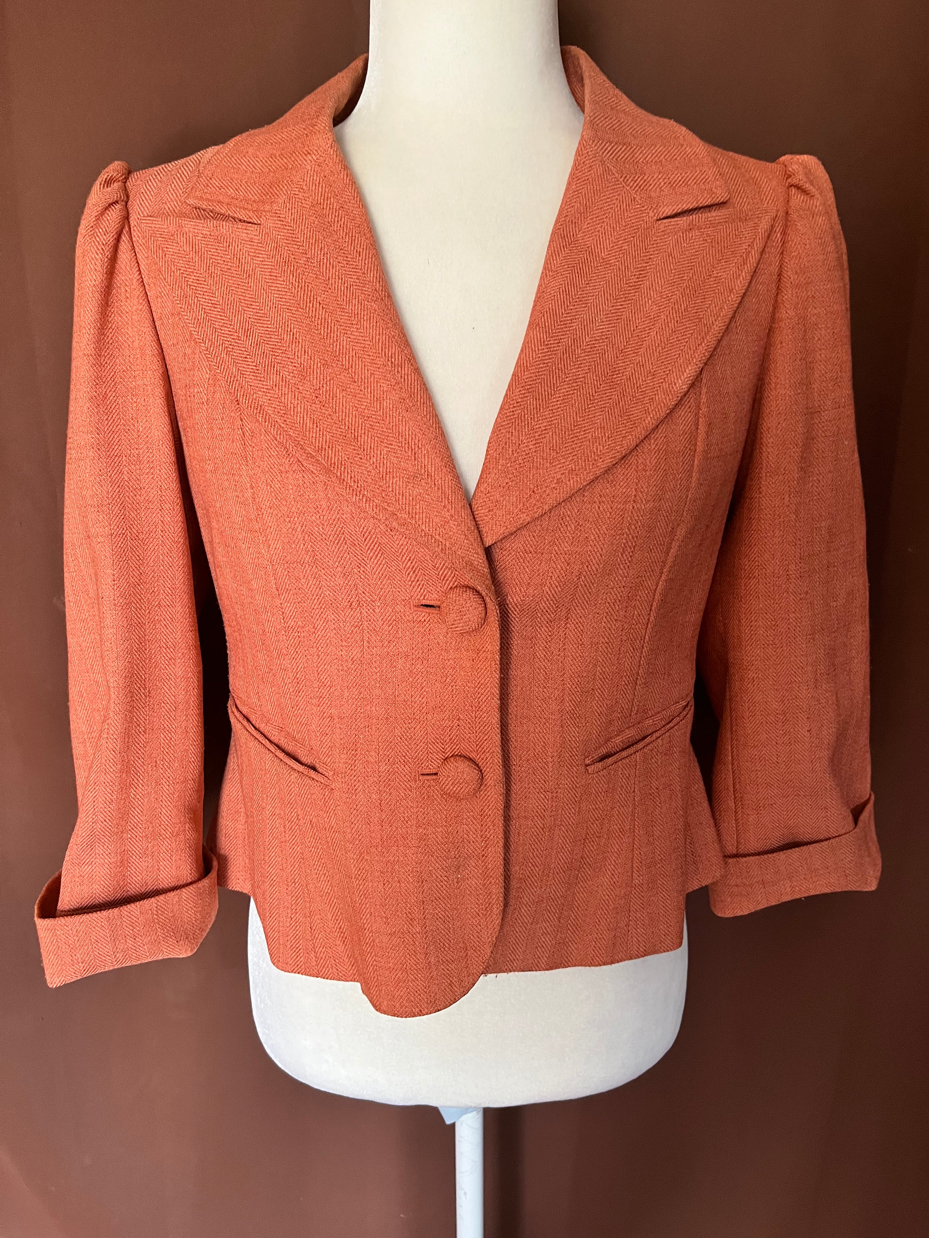 80s/90s Vintage Orange Peplum Style Jacket By Worthington - Image 3
