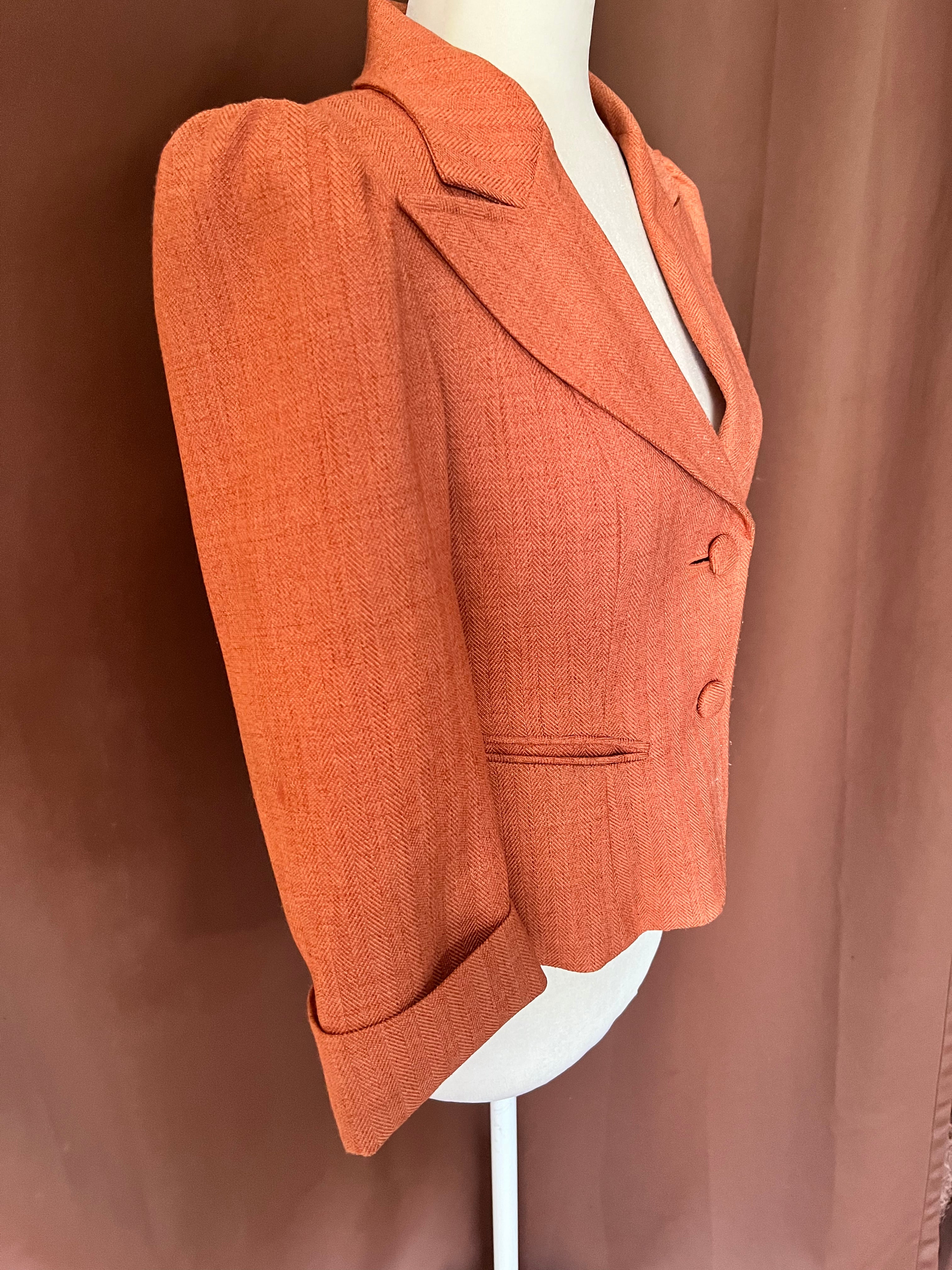 80s/90s Vintage Orange Peplum Style Jacket By Worthington - Image 4