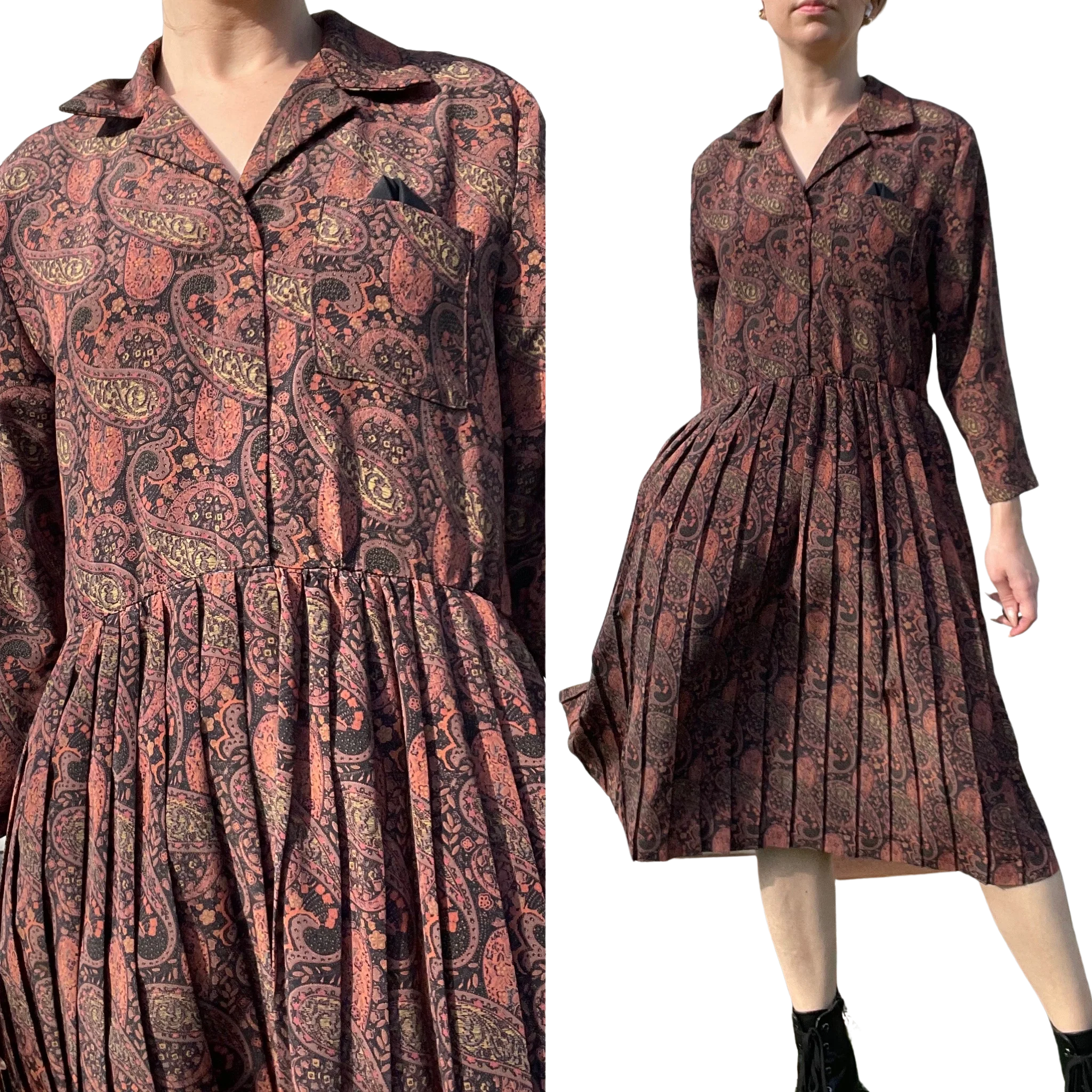 80s/90s Vintage Paisley Collared Shirt Dress By Jt Dress