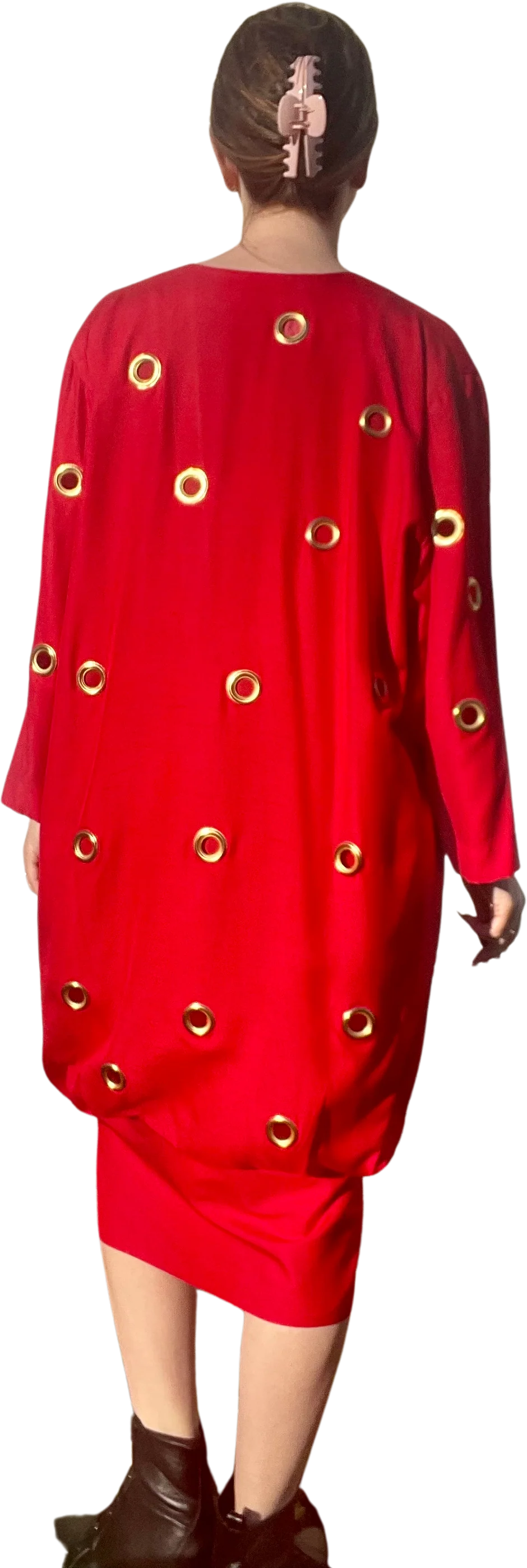 80s/90s Vintage Polka Dot Grommet Silk Dress - Image 2