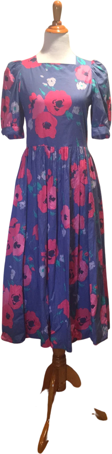 80s/90s Vintage Puff Sleeve Cotton Dress - Size 8-10 By Laura Ashley