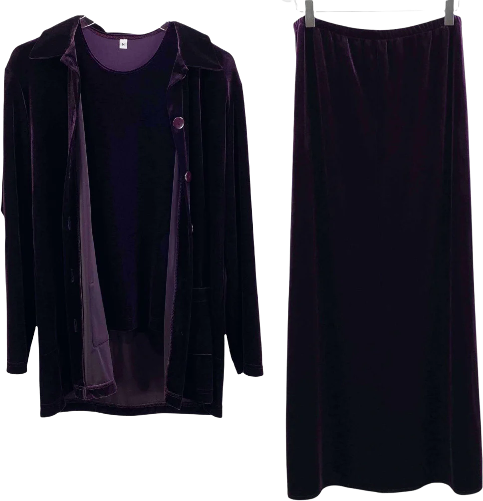 80s 90s Vintage Purple Velvet Jacket Tank and Maxi Skirt Three Piece Set by Ricci