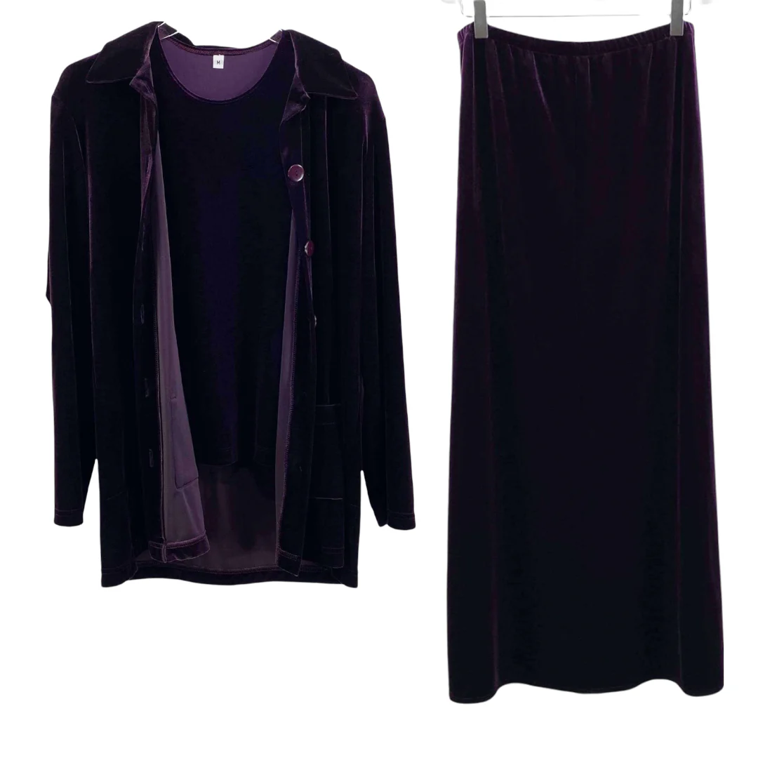 80s 90s Vintage Purple Velvet Jacket Tank and Maxi Skirt Three Piece Set by Ricci - Image 12