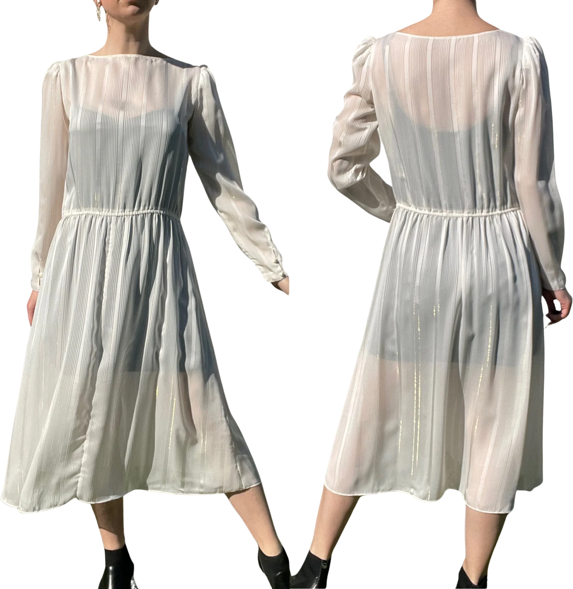 80s/90s Vintage Sheer White Striped Dress - Image 2