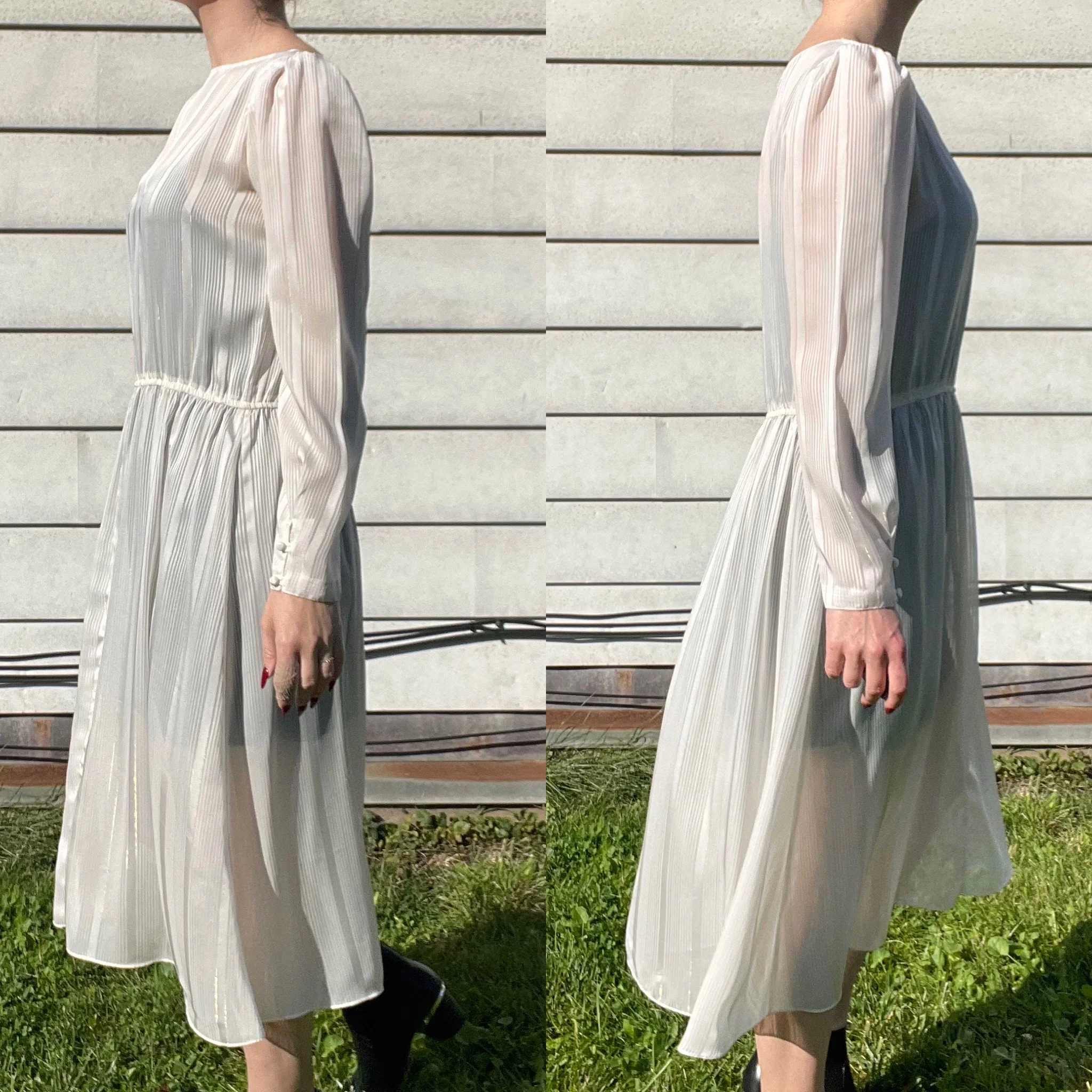 80s/90s Vintage Sheer White Striped Dress - Image 3