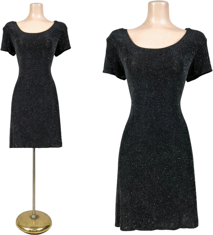 80s/90s Vintage Silver Sparkle Stretch Mini Dress By Wayne Diamond Designs