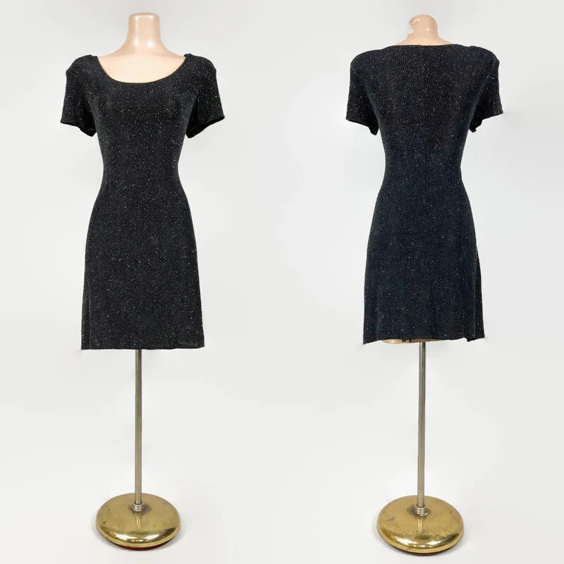 80s/90s Vintage Silver Sparkle Stretch Mini Dress By Wayne Diamond Designs - Image 3