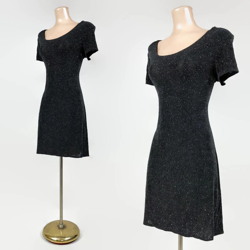 80s/90s Vintage Silver Sparkle Stretch Mini Dress By Wayne Diamond Designs - Image 4
