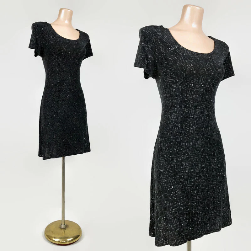 80s/90s Vintage Silver Sparkle Stretch Mini Dress By Wayne Diamond Designs - Image 5