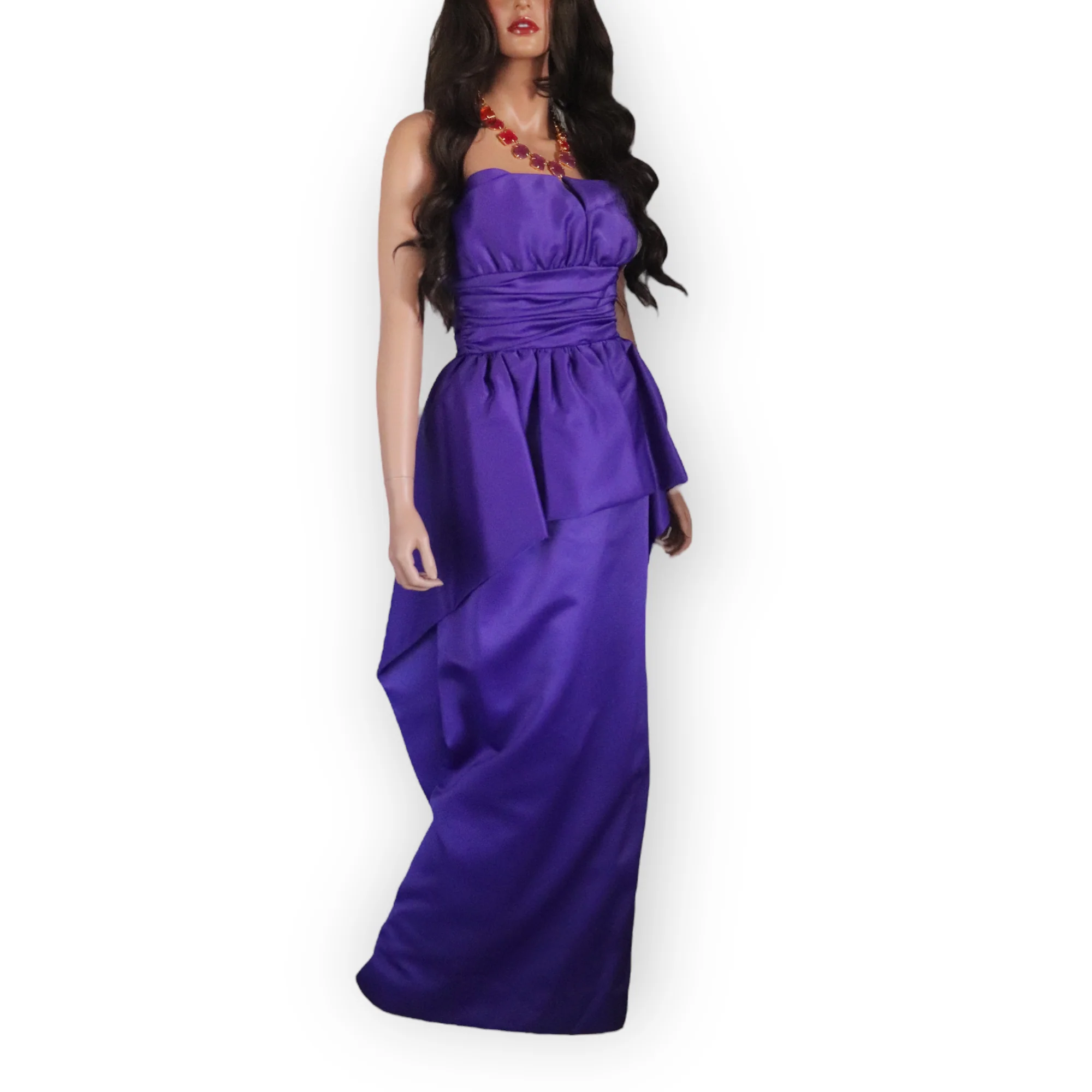 80s/90s Vintage Strapless Pepulum Gown By Victor Costa - Image 3