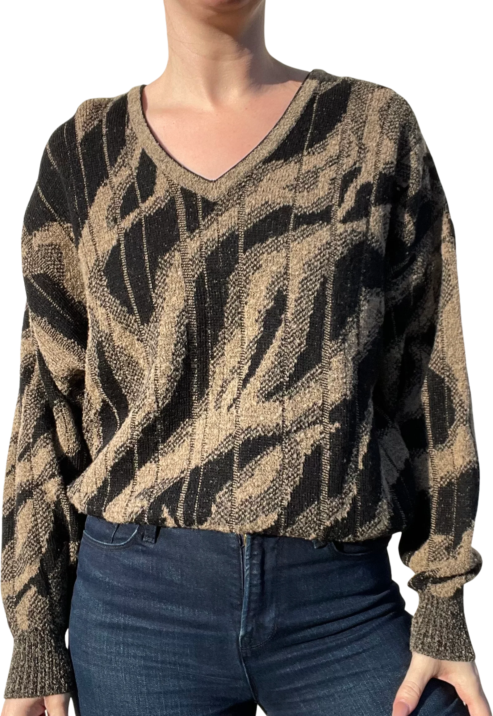 80s/90s Vintage Wool Blend Abstract Print Knit Sweater By St Croix Knits - Expressly for Gallagher Chicago