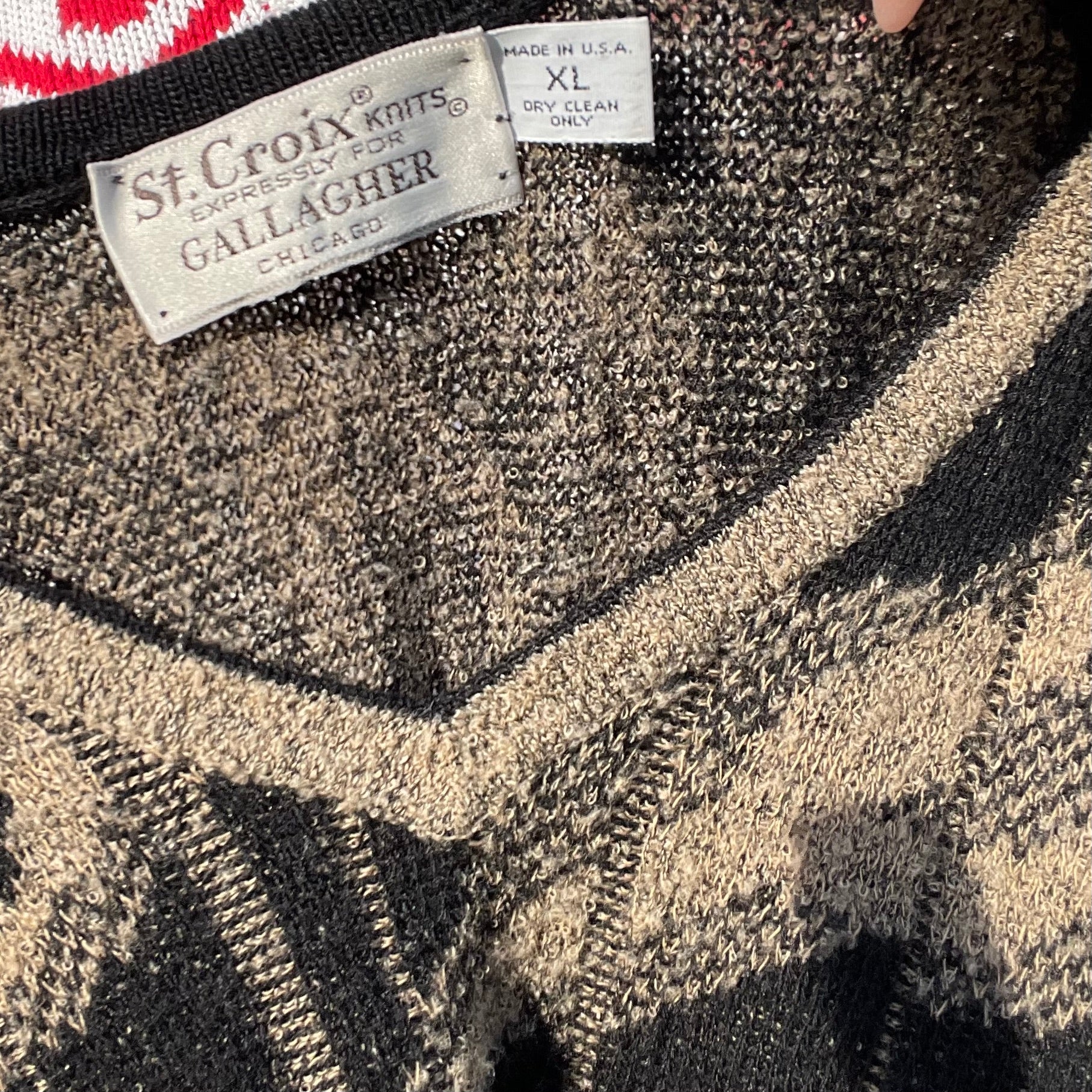 80s/90s Vintage Wool Blend Abstract Print Knit Sweater By St Croix Knits - Expressly for Gallagher Chicago - Image 3