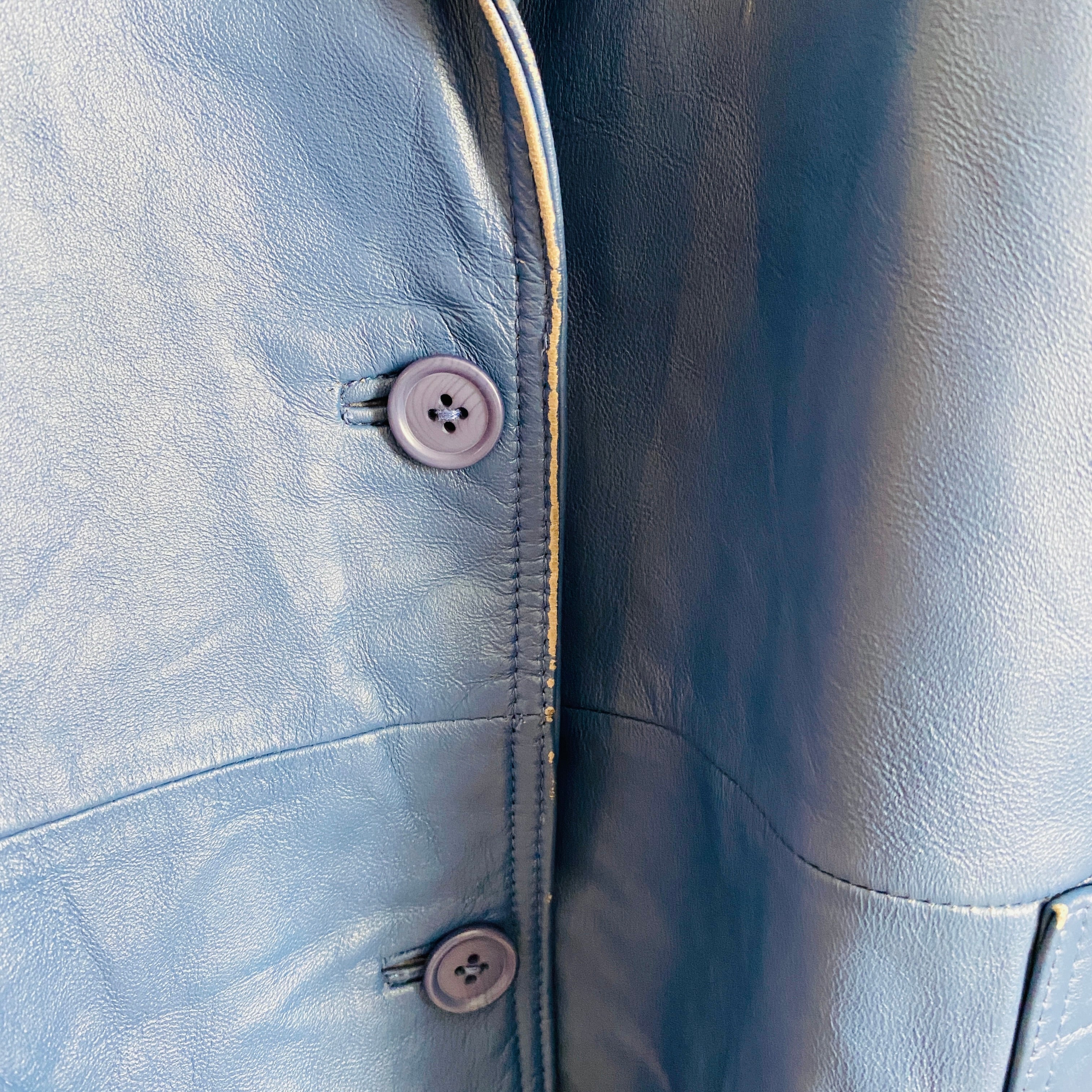 80s/90s Beautiful Blue Genuine Leather Blazer Style Jacket by Denim & Co - Image 10