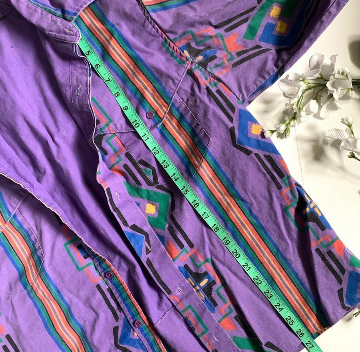 80s/90s Western Geometric Print Button Down Shirt - Image 5