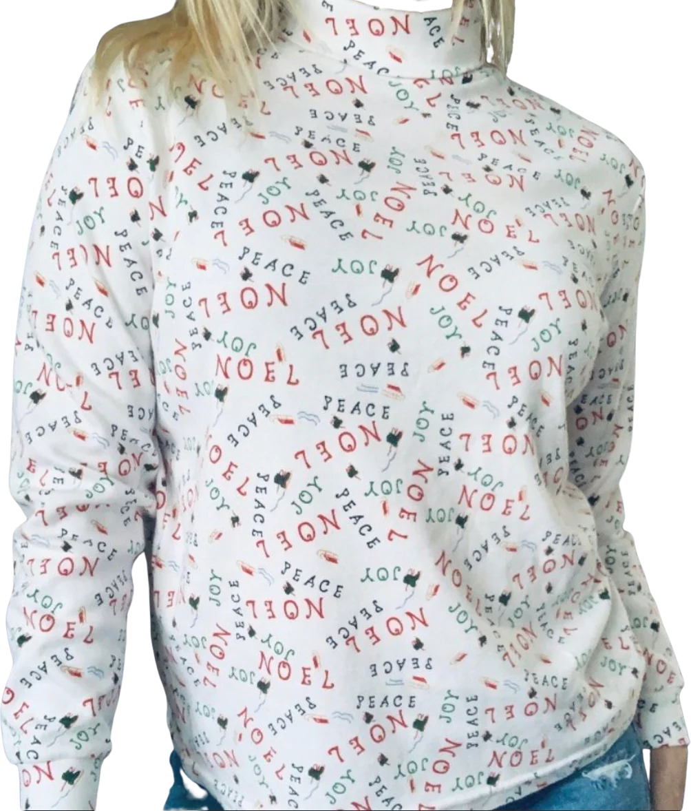 80s/90s White Christmas Printed Turtleneck Long Sleeve Top By Nutcracker - Image 2