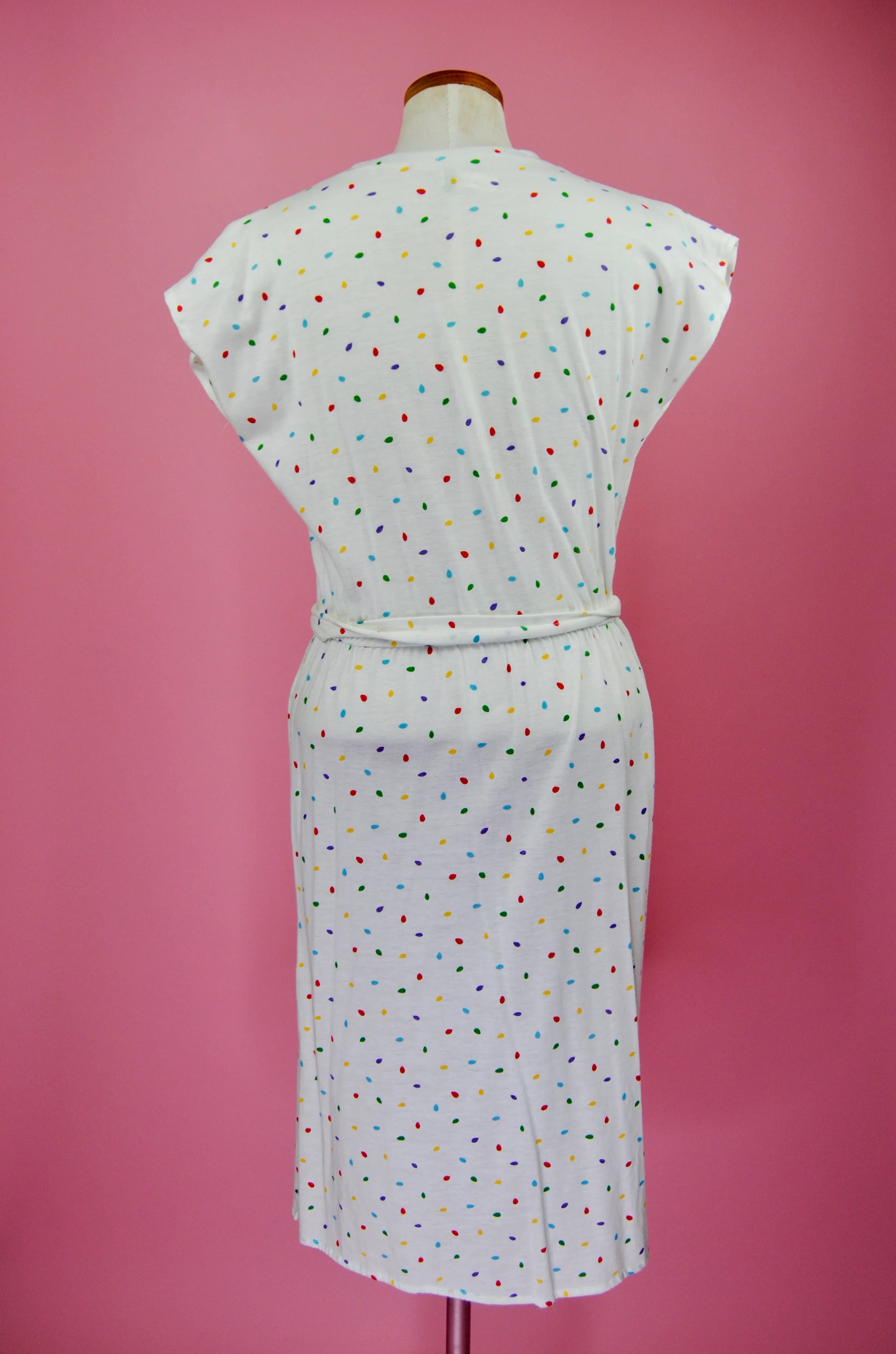 80s/90s White Cotton Day Dress With Colorful Polka Dots - Image 10