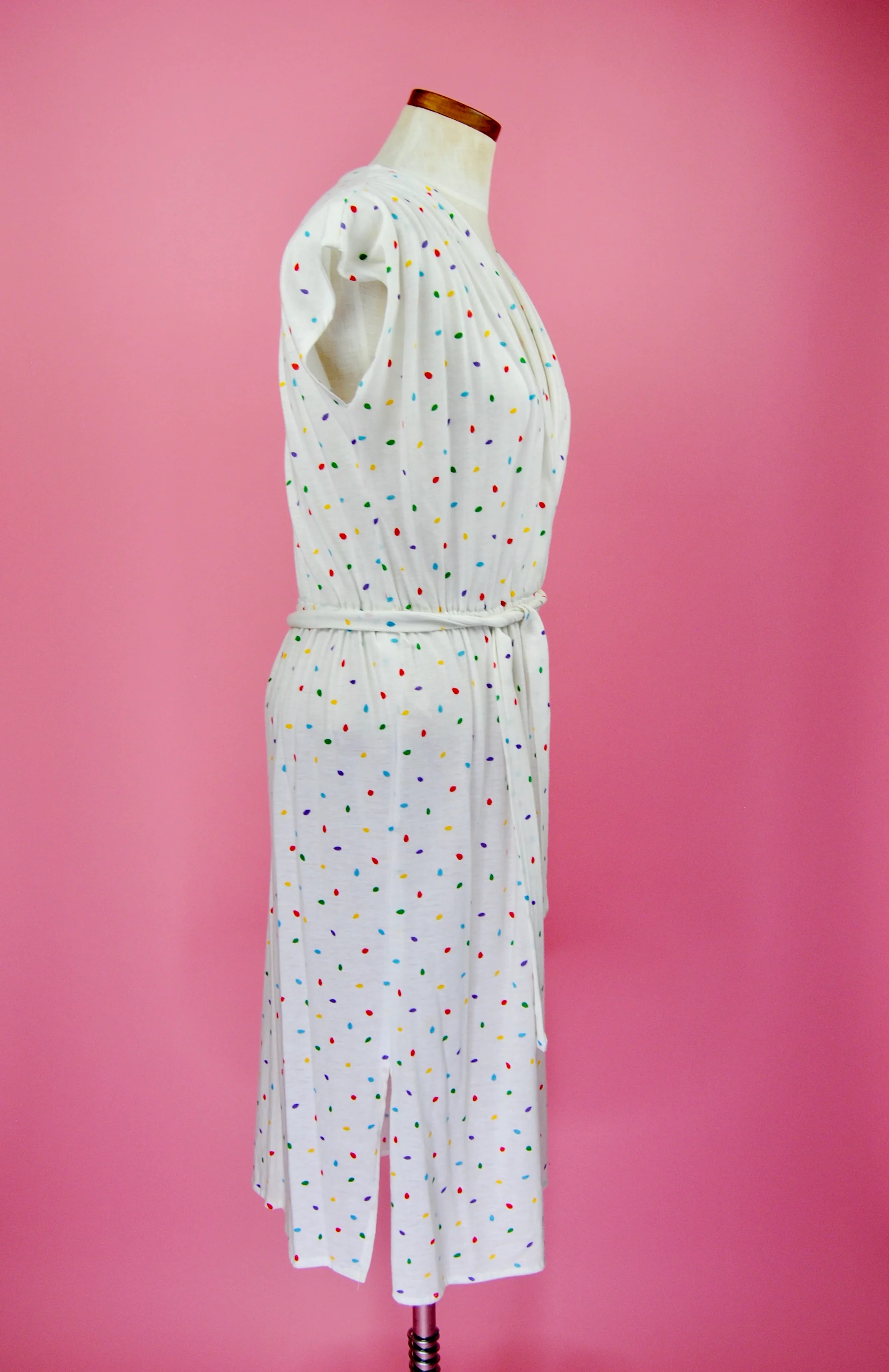 80s/90s White Cotton Day Dress With Colorful Polka Dots - Image 11