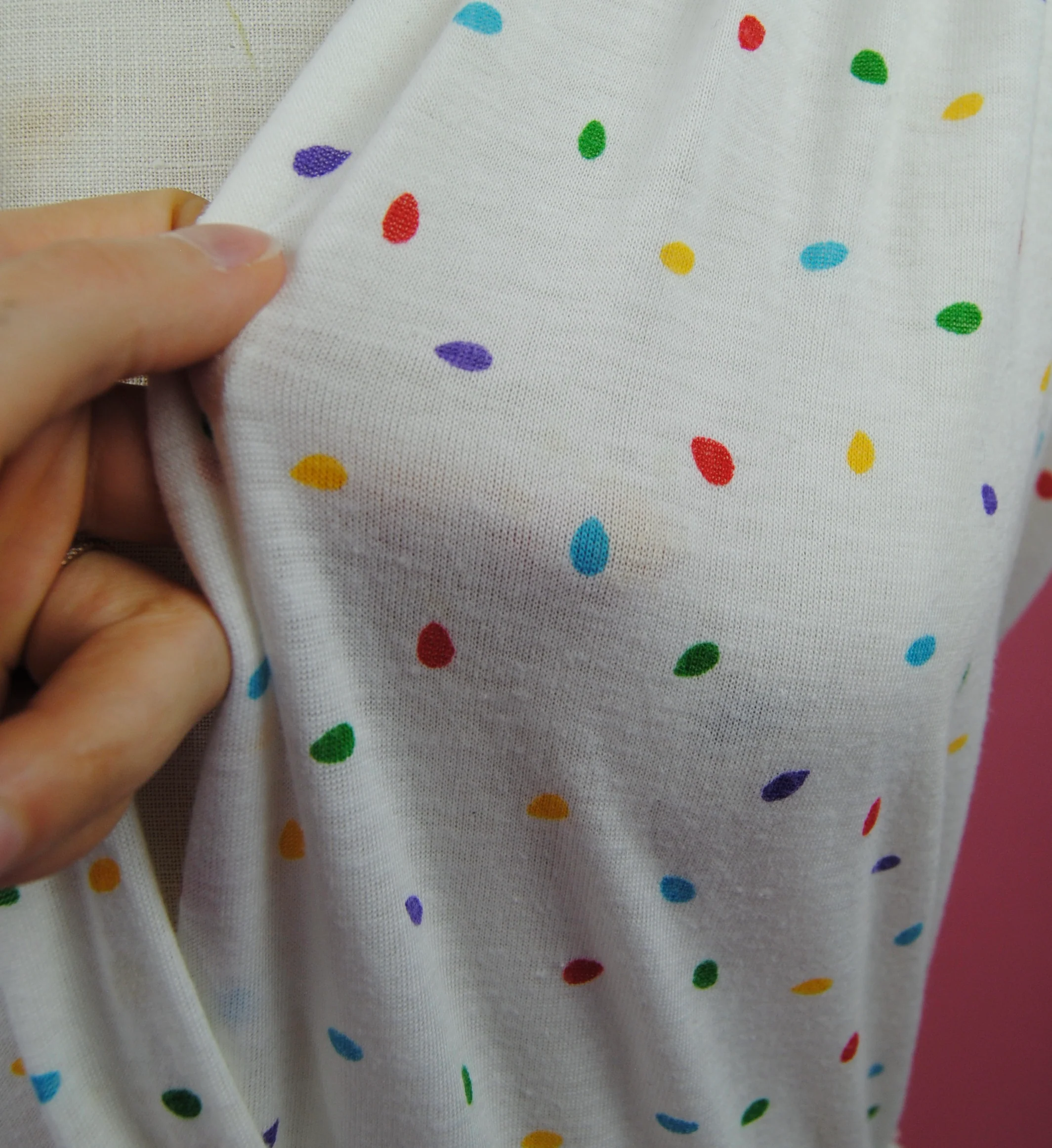 80s/90s White Cotton Day Dress With Colorful Polka Dots - Image 13