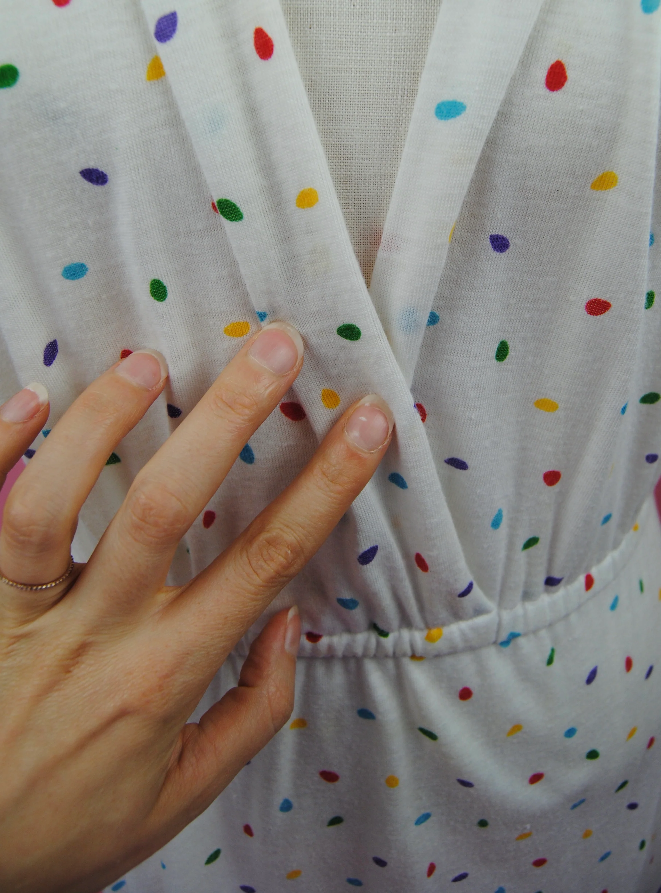 80s/90s White Cotton Day Dress With Colorful Polka Dots - Image 14