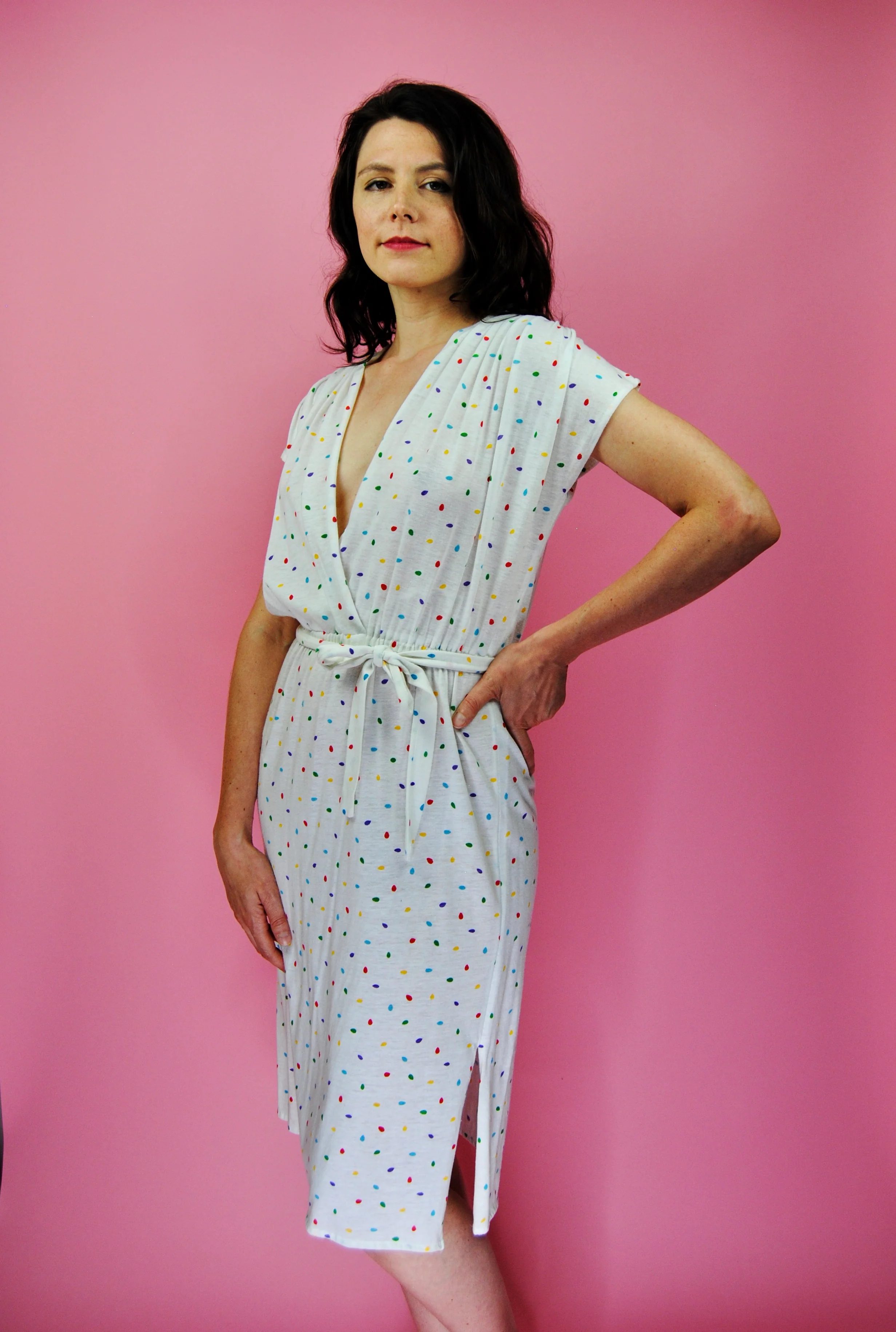 80s/90s White Cotton Day Dress With Colorful Polka Dots - Image 3