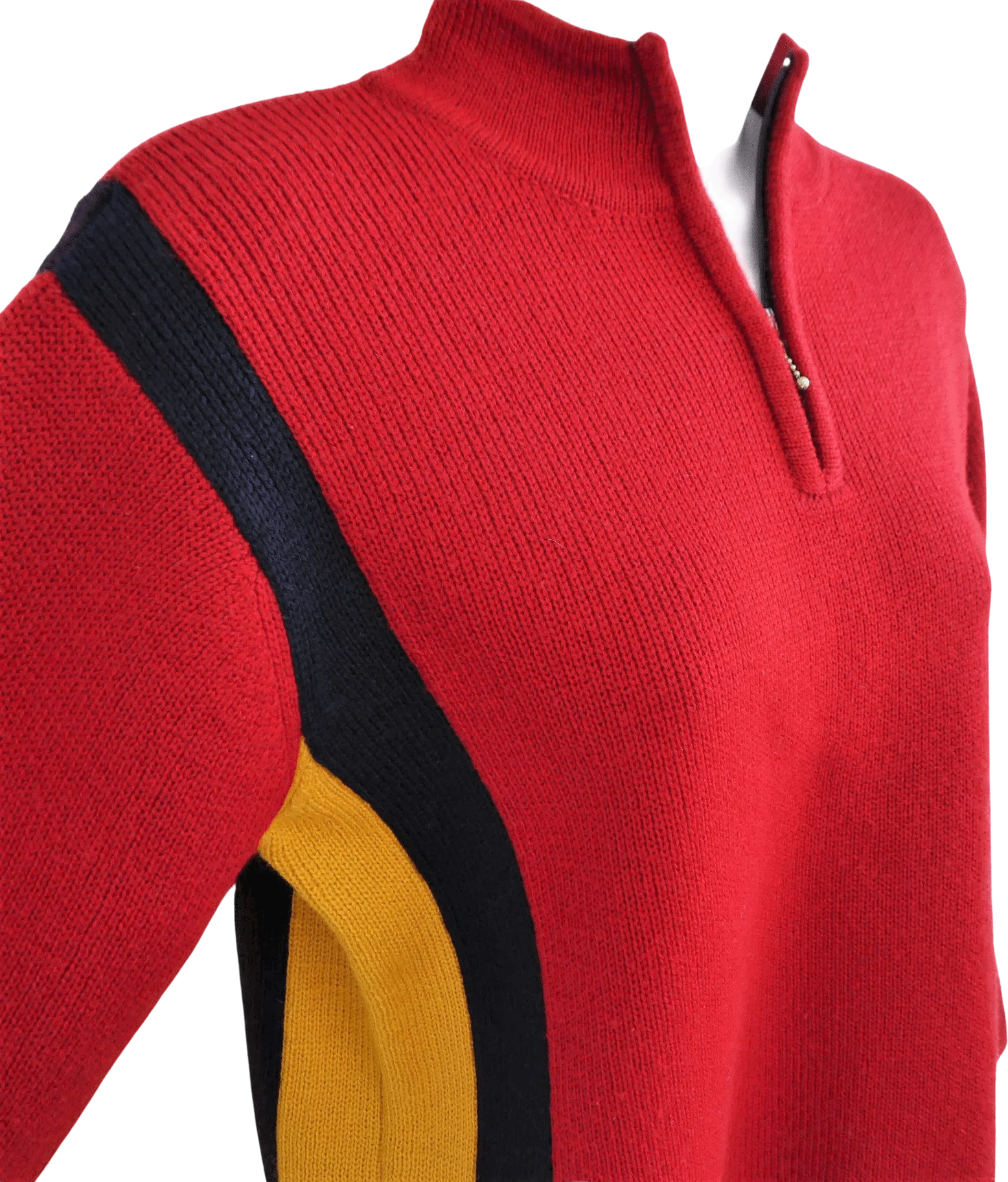 80s/90s Wool Quarter Zip Sweater Mock Neck Colorblock M By Abercrombie & Fitch - Image 2