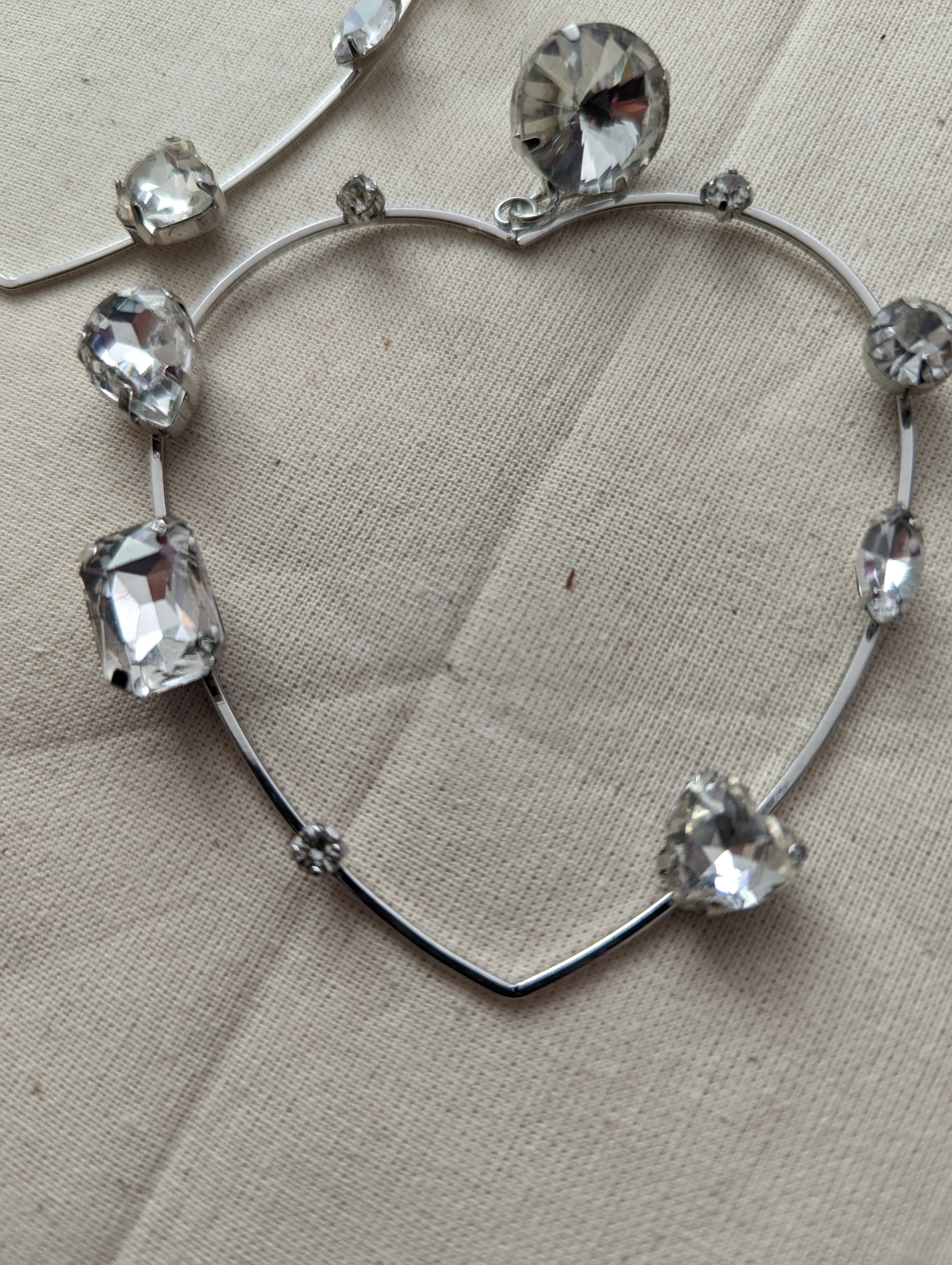 80s/90s Xl Silver Hearts With Rhinestones - Image 3
