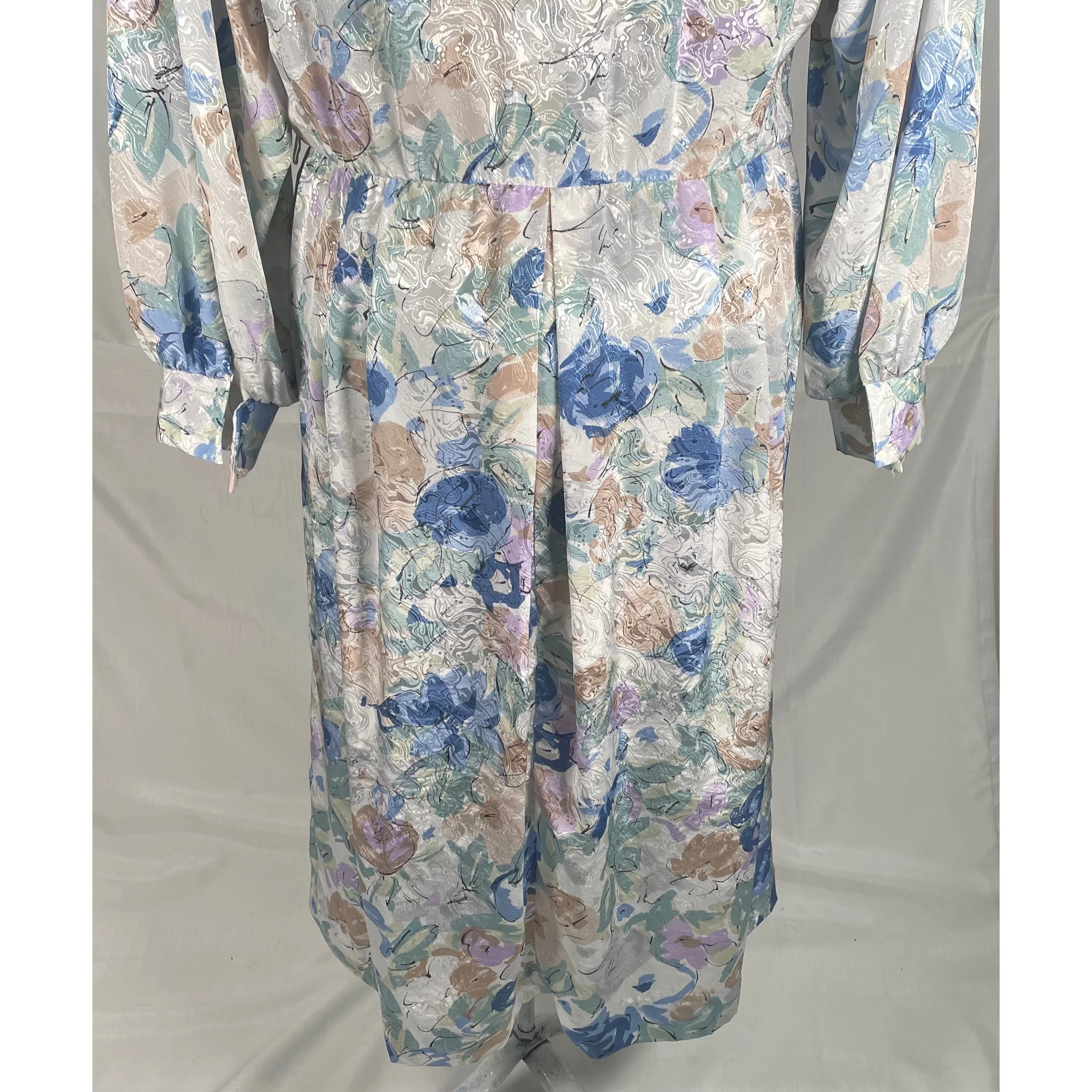 80s Abstract Multicolor Floral Long Sleeve Midi Dress By Willi's of California - Image 12