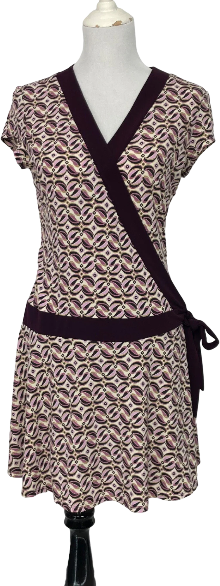 80s Abstract Print Faux Wrap Drop Wasit Dress By La Belle Fashions