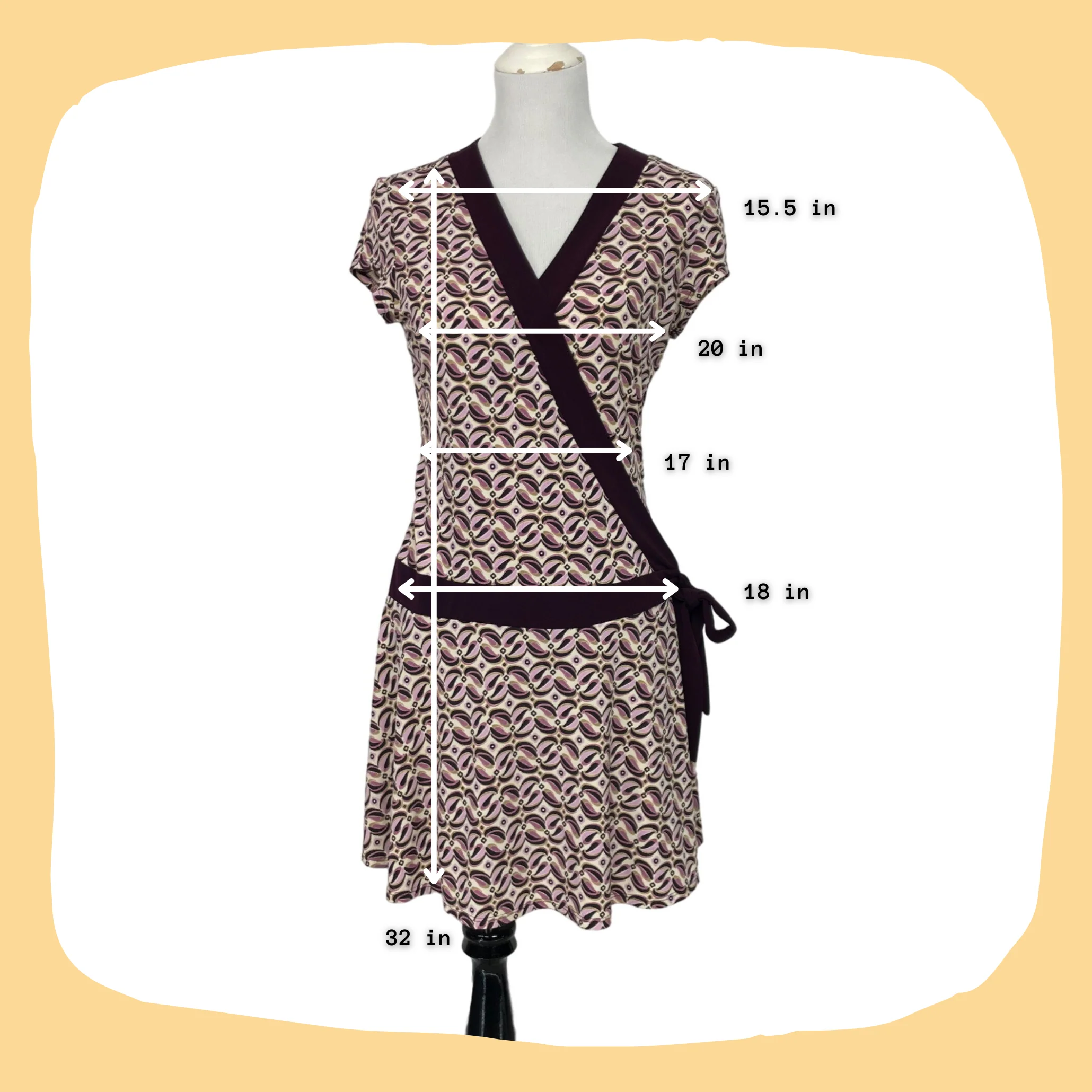 80s Abstract Print Faux Wrap Drop Wasit Dress By La Belle Fashions - Image 3