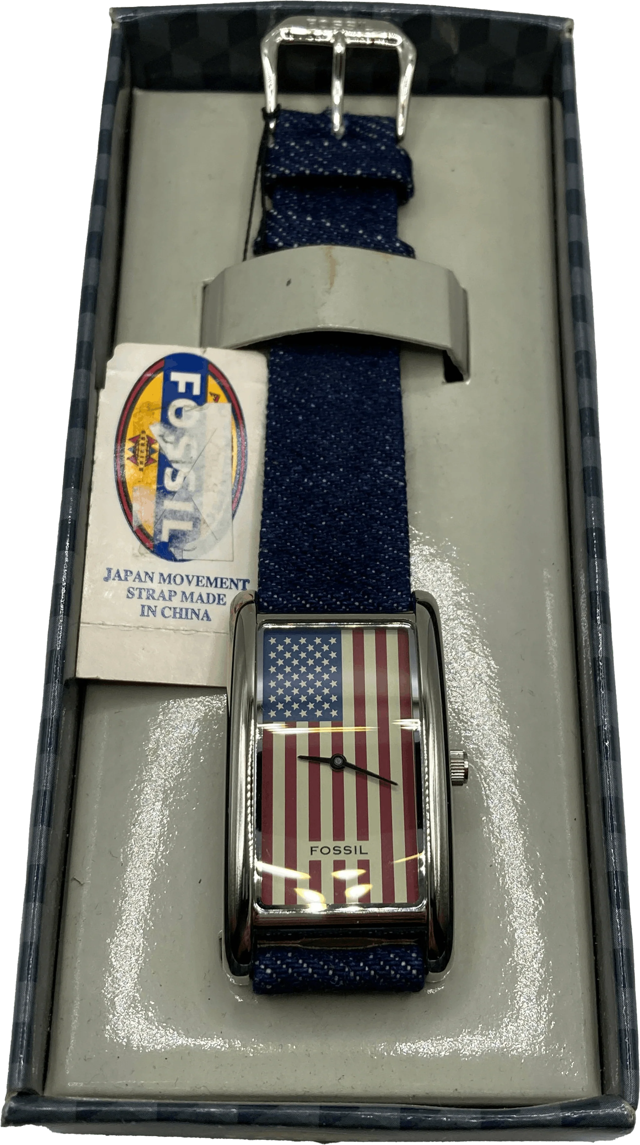 80s American Patriotic Flag Denim Band Jr8059 Watch By Fossil