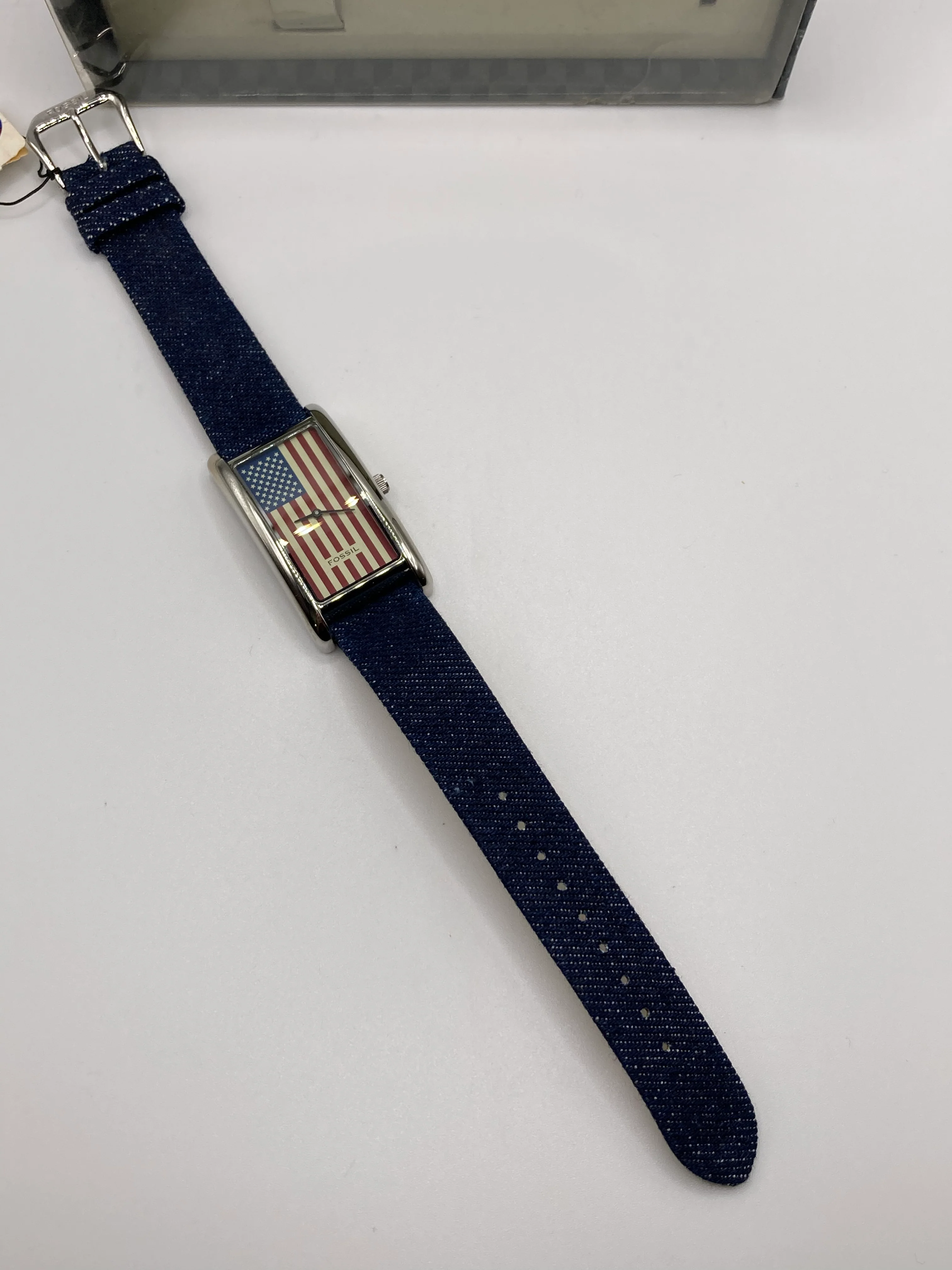 80s American Patriotic Flag Denim Band Jr8059 Watch By Fossil - Image 2