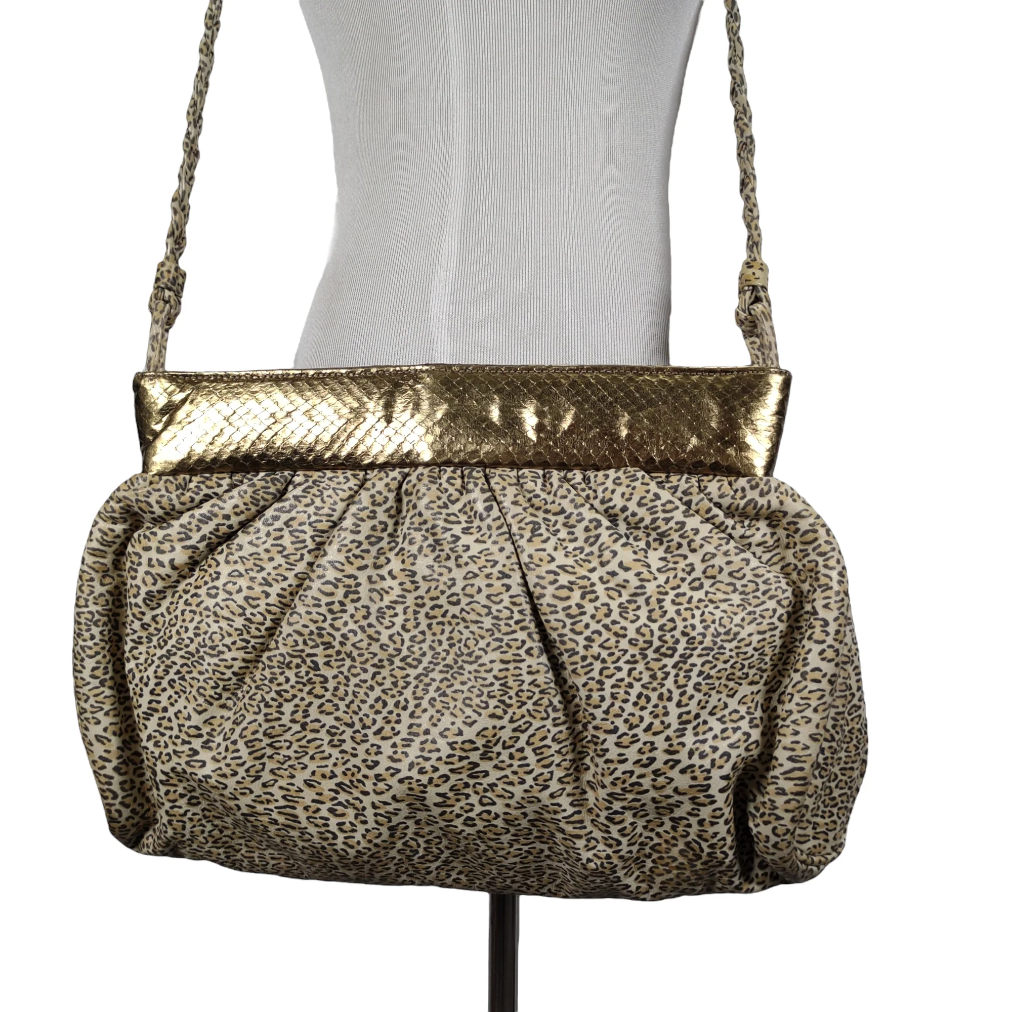 80s Animal Print Leather Snakeskin Crossbody Purse By Kcee - Image 3