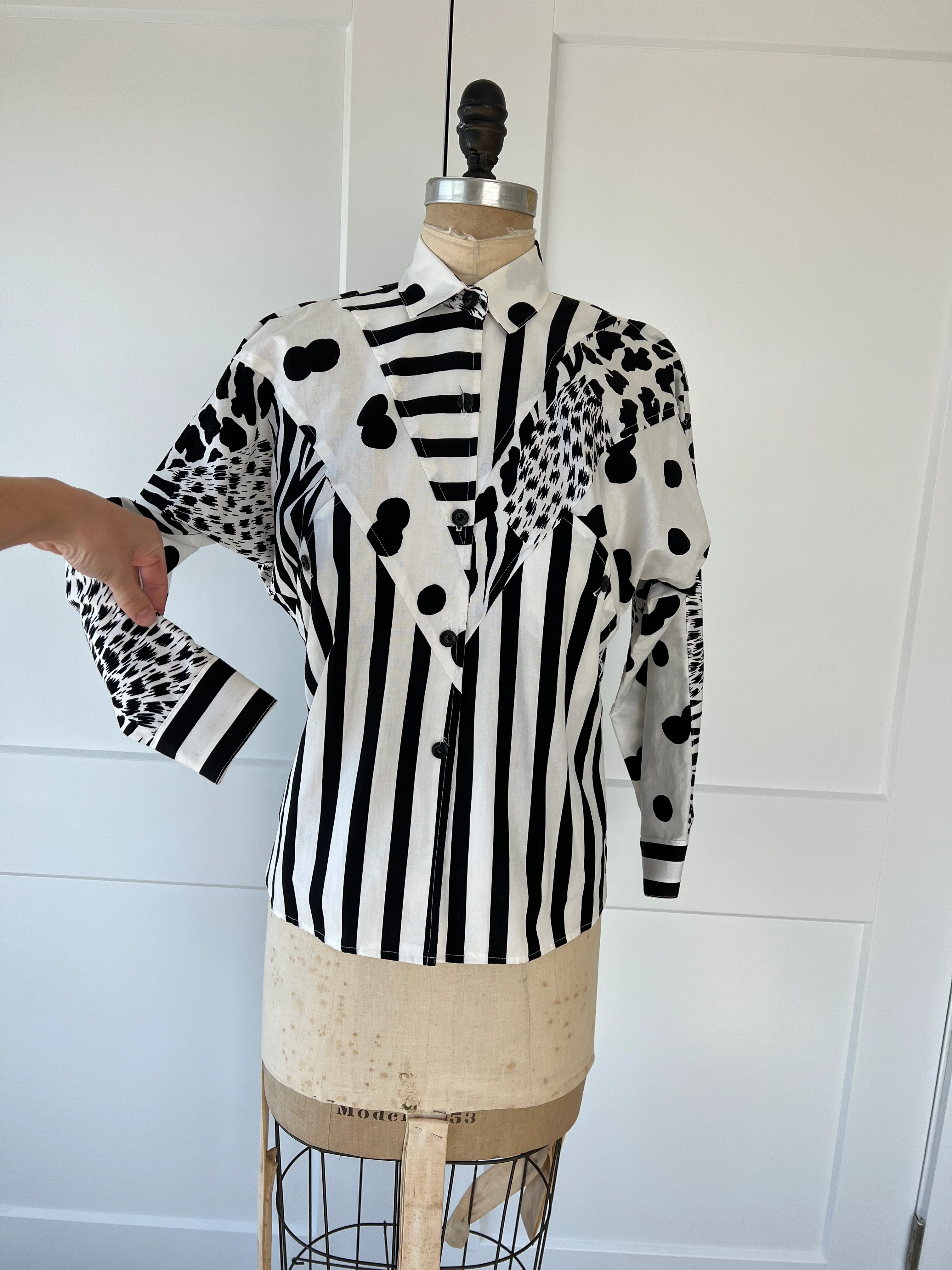 80s Animal Print Striped Asymmetrical Button Down - Image 4