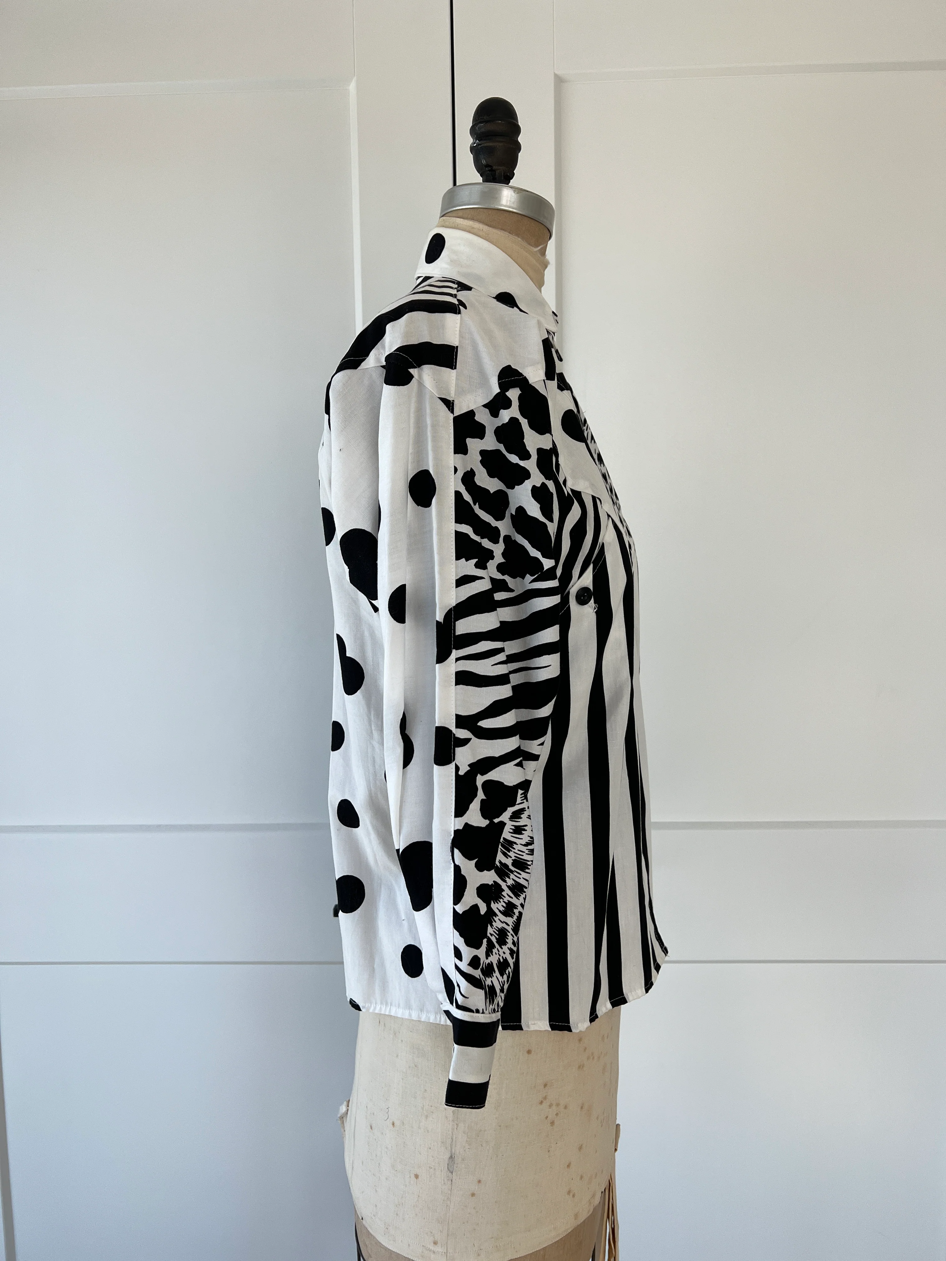80s Animal Print Striped Asymmetrical Button Down - Image 7