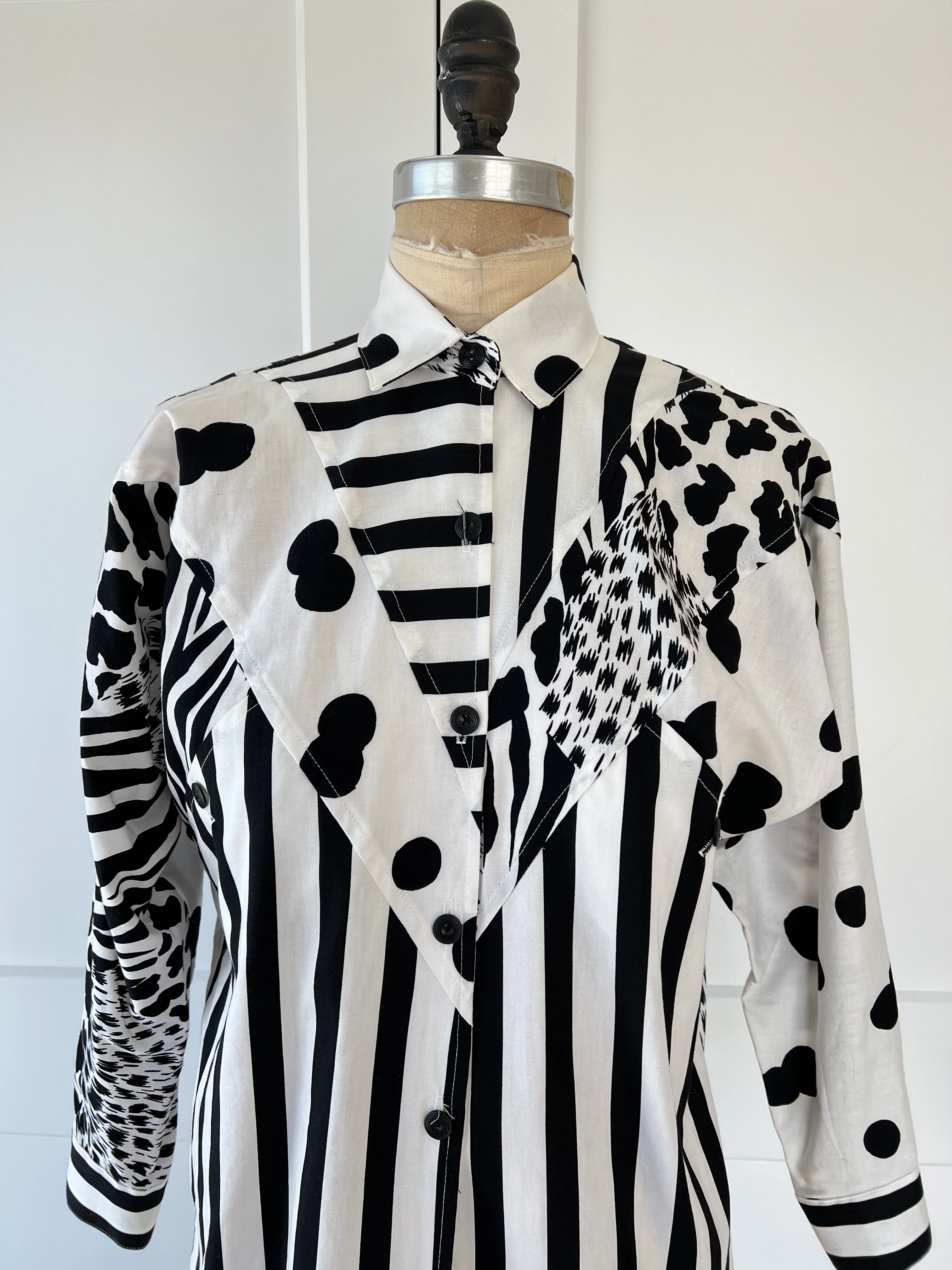 80s Animal Print Striped Asymmetrical Button Down - Image 8