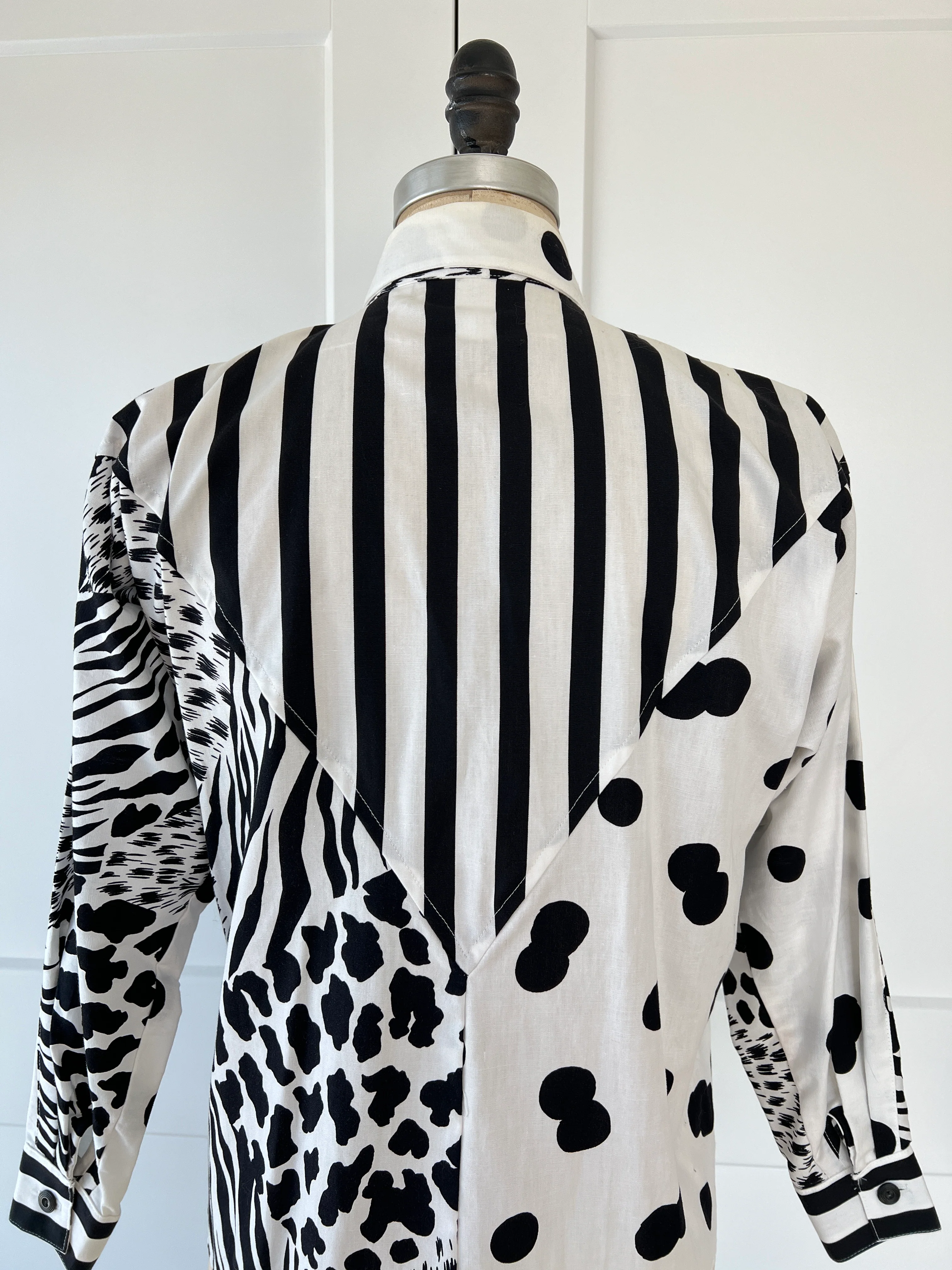 80s Animal Print Striped Asymmetrical Button Down - Image 9