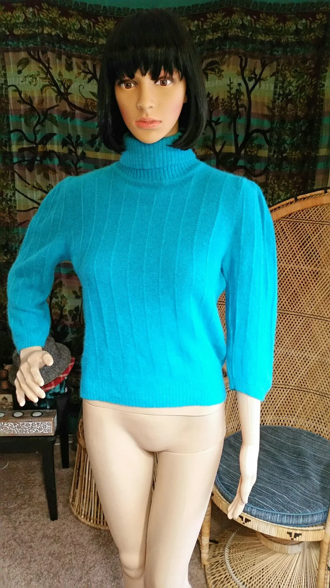 80s Aqua Lambswool and Angora Sweater by Plums & Pearls - Image 5