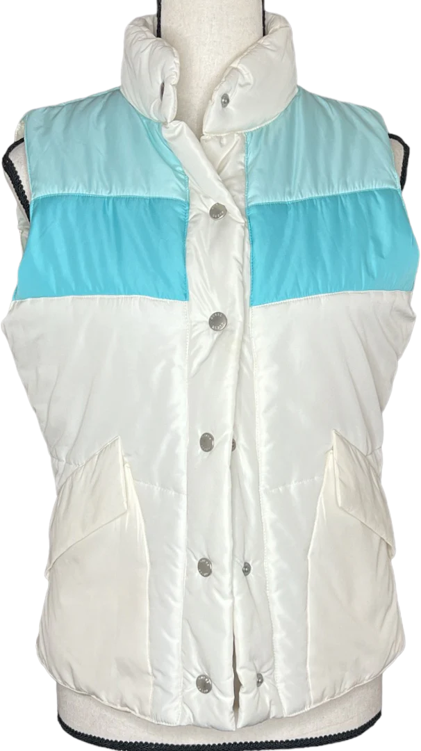 80s Aqua Teal White Snap Front Ski Puffer Vest By Guess Jeans