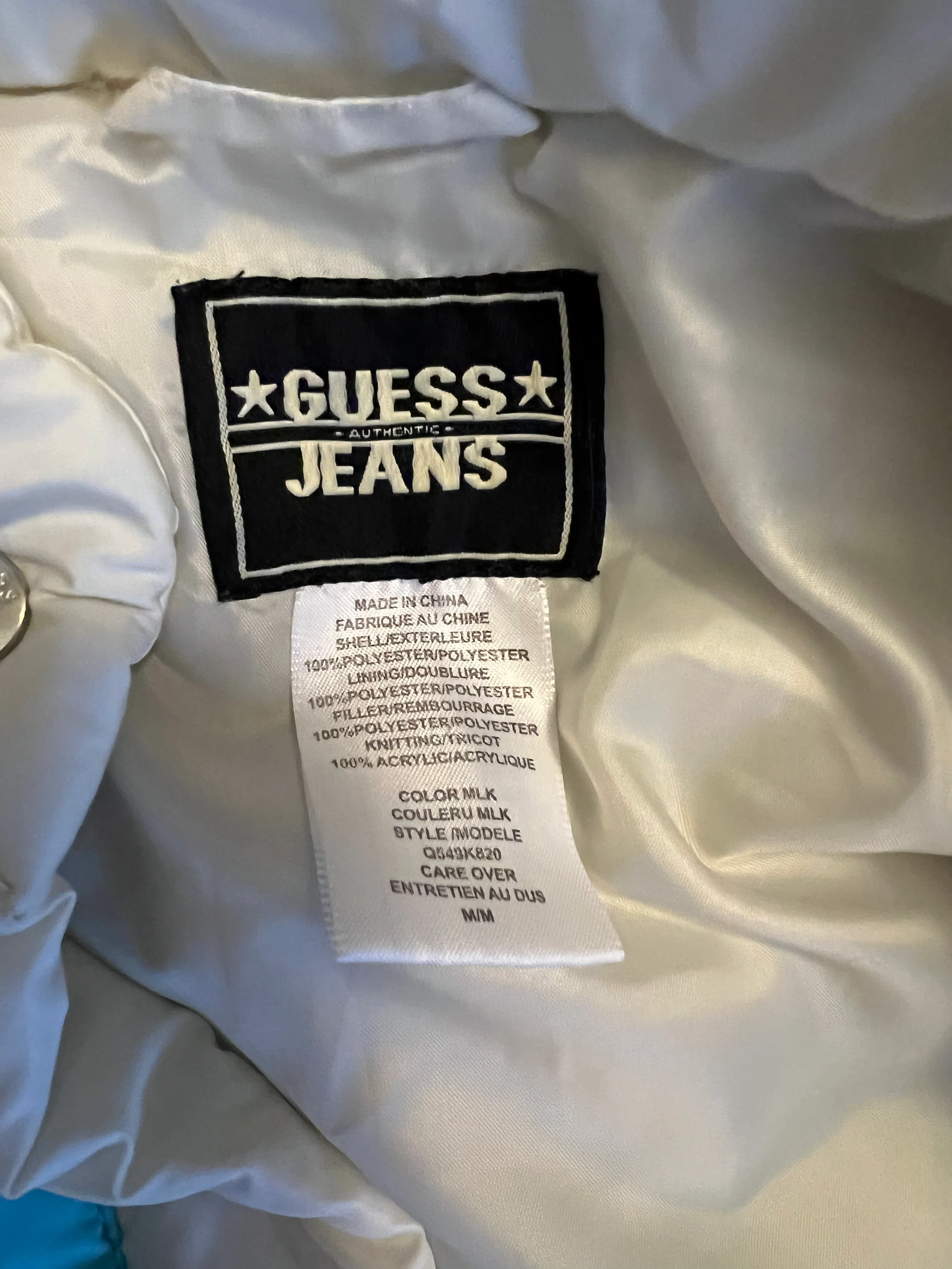 80s Aqua Teal White Snap Front Ski Puffer Vest By Guess Jeans - Image 3