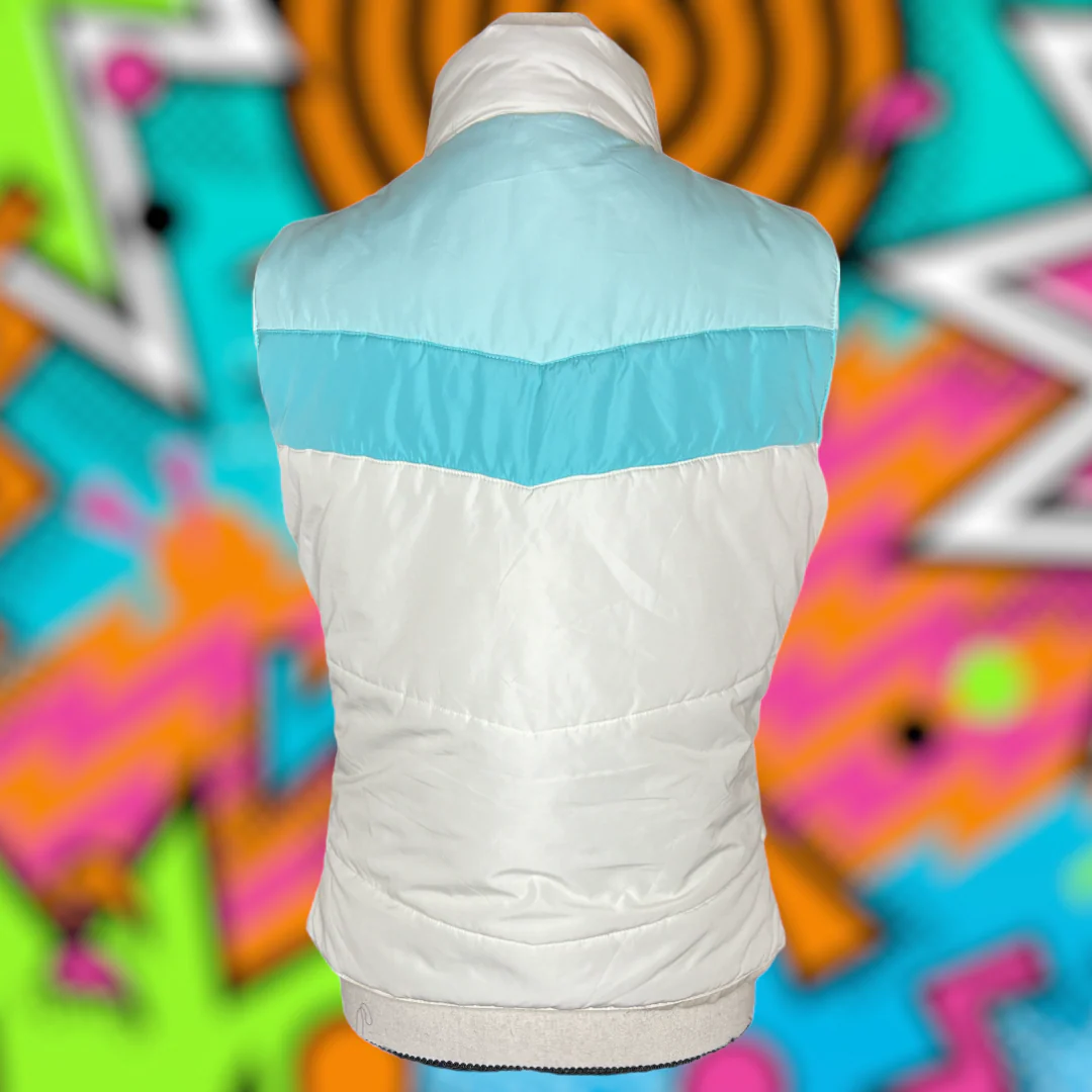 80s Aqua Teal White Snap Front Ski Puffer Vest By Guess Jeans - Image 5