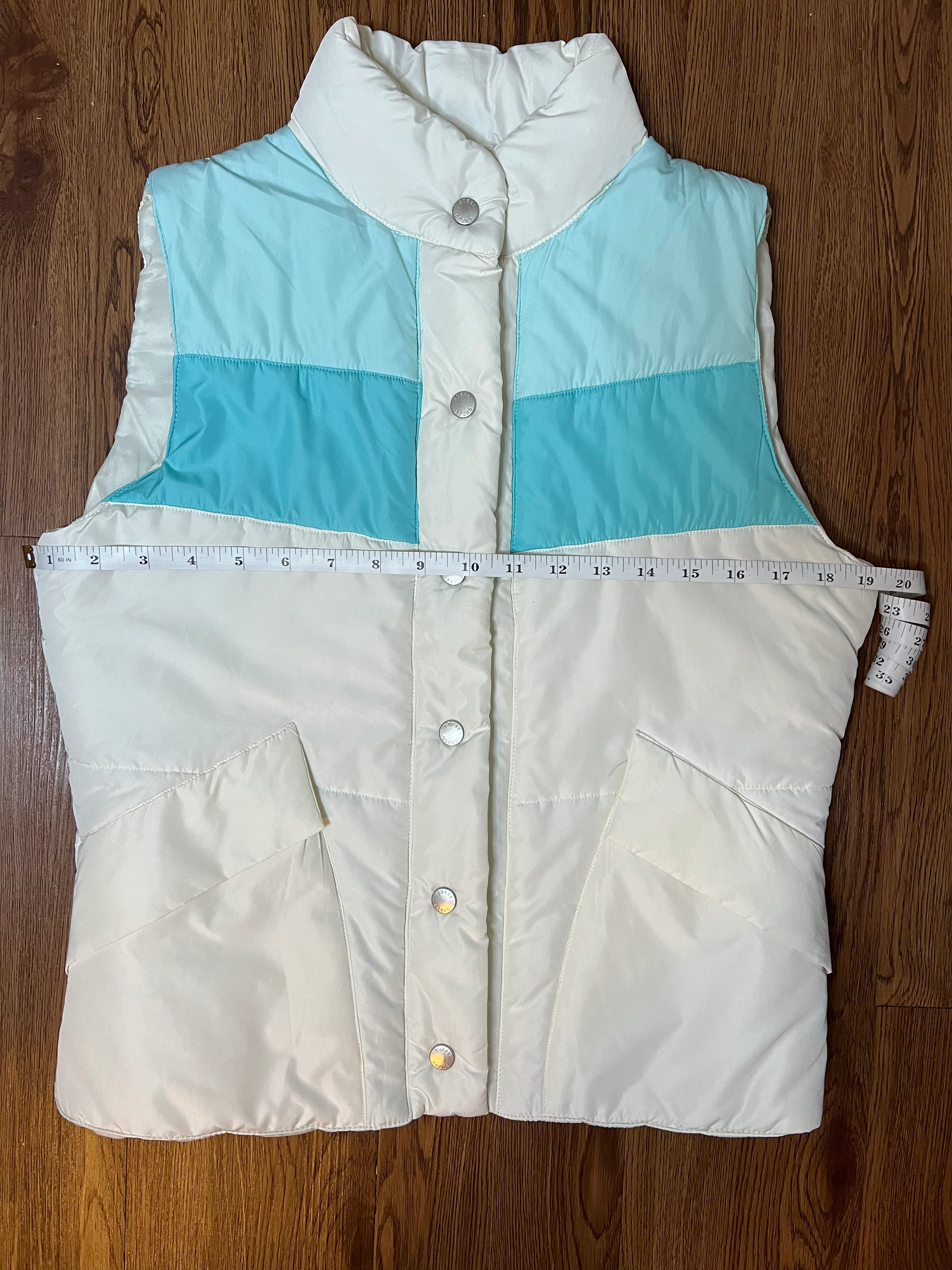 80s Aqua Teal White Snap Front Ski Puffer Vest By Guess Jeans - Image 6