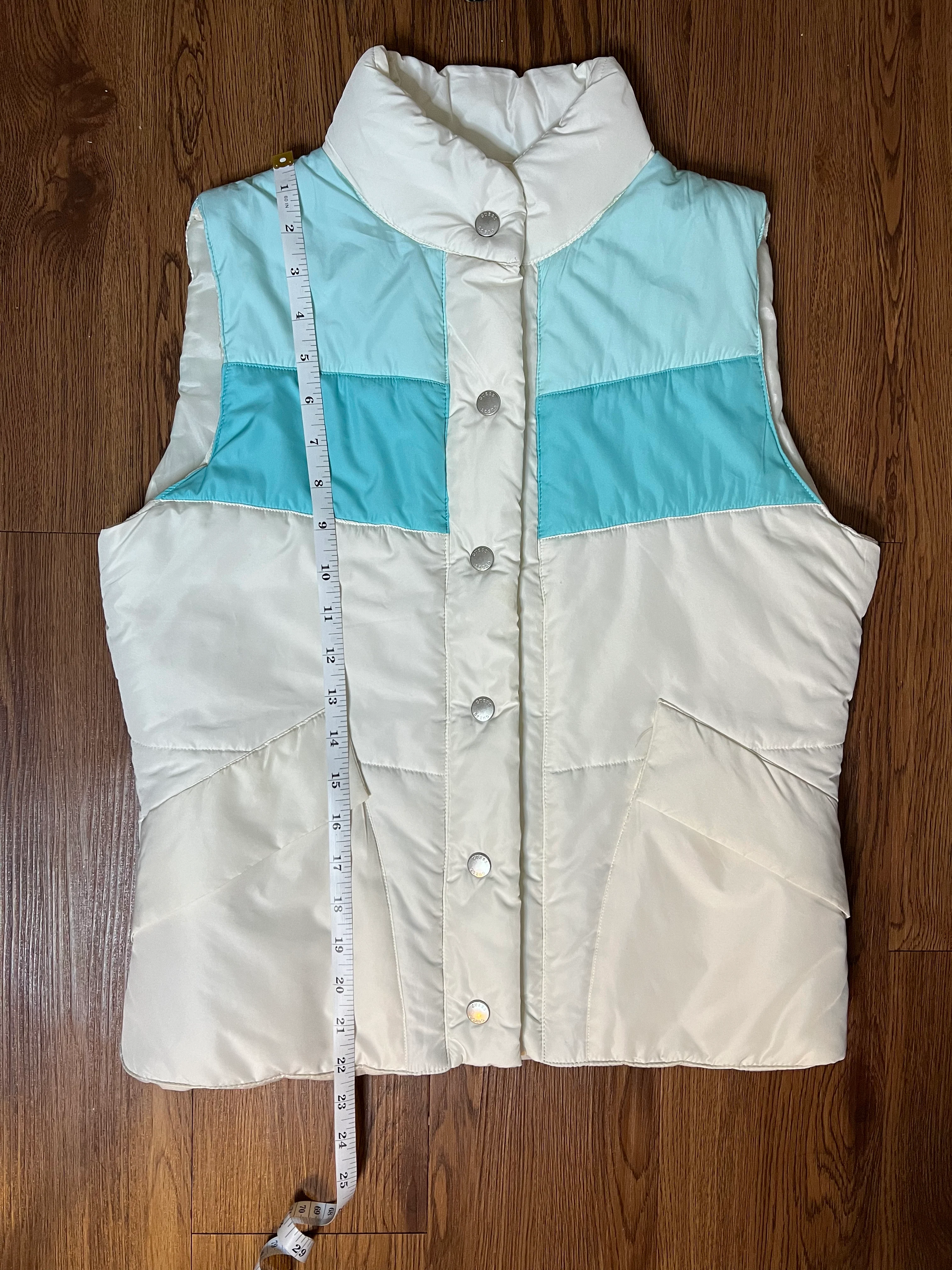 80s Aqua Teal White Snap Front Ski Puffer Vest By Guess Jeans - Image 7