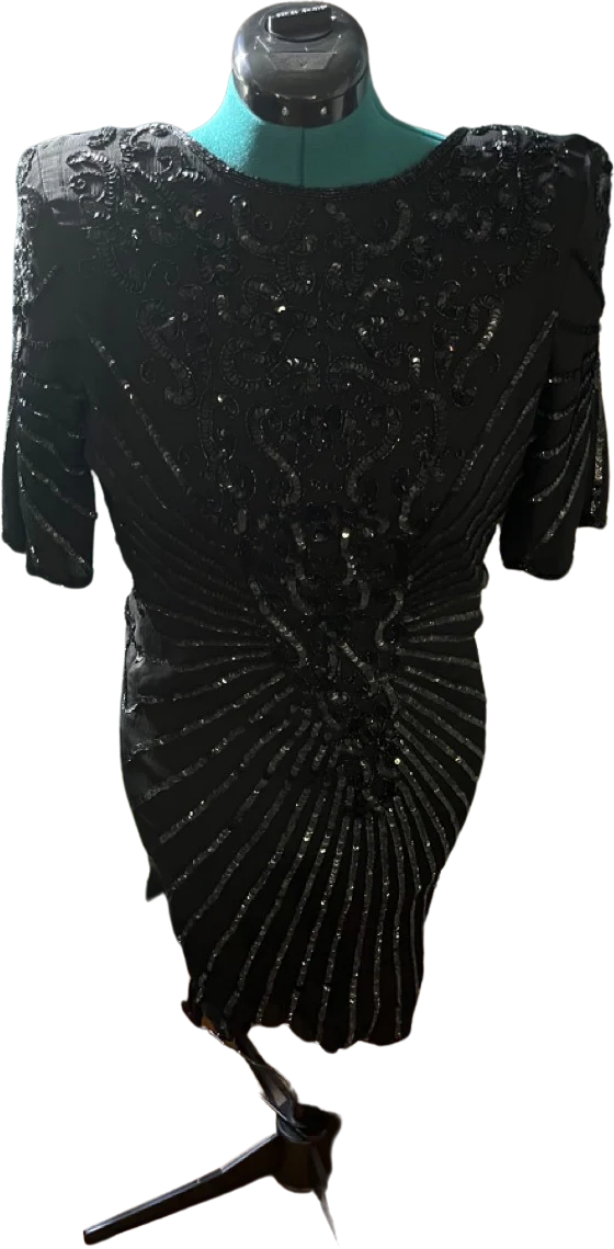 80s Art Deco Flapper Style Sequin Black Mini Dress by Styleworks