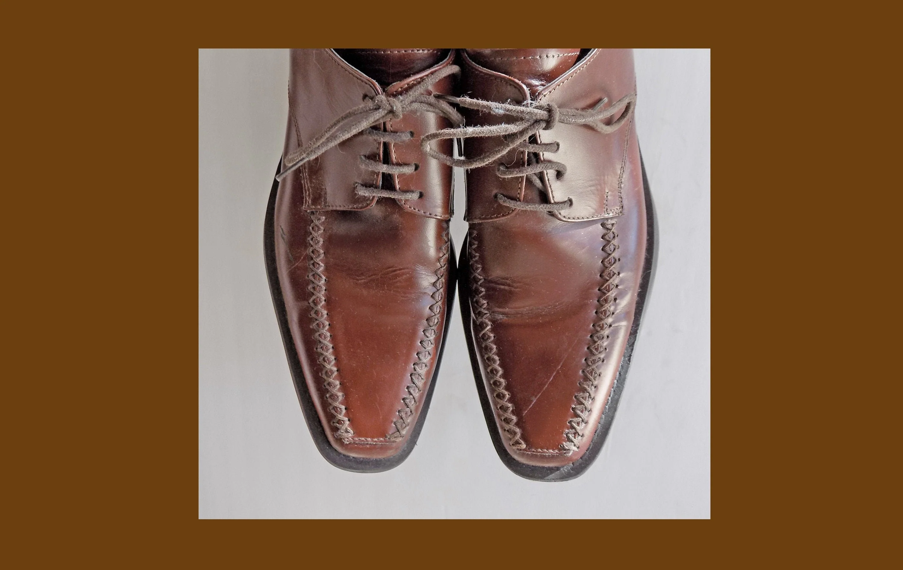 80s Atomic Style Mens Brown Leather Shoes Mcm Style Leather Top Rubber Sole Size 40 No Label Clean Inside Lace Up Shoes - Image 2