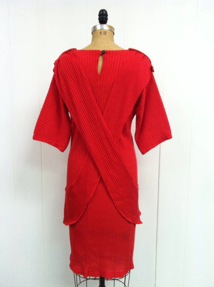80's Avante Garde Red Sweater Criss Cross Dress by P.V. Rich - Image 2