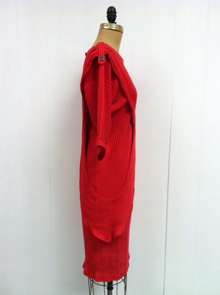 80's Avante Garde Red Sweater Criss Cross Dress by P.V. Rich - Image 4